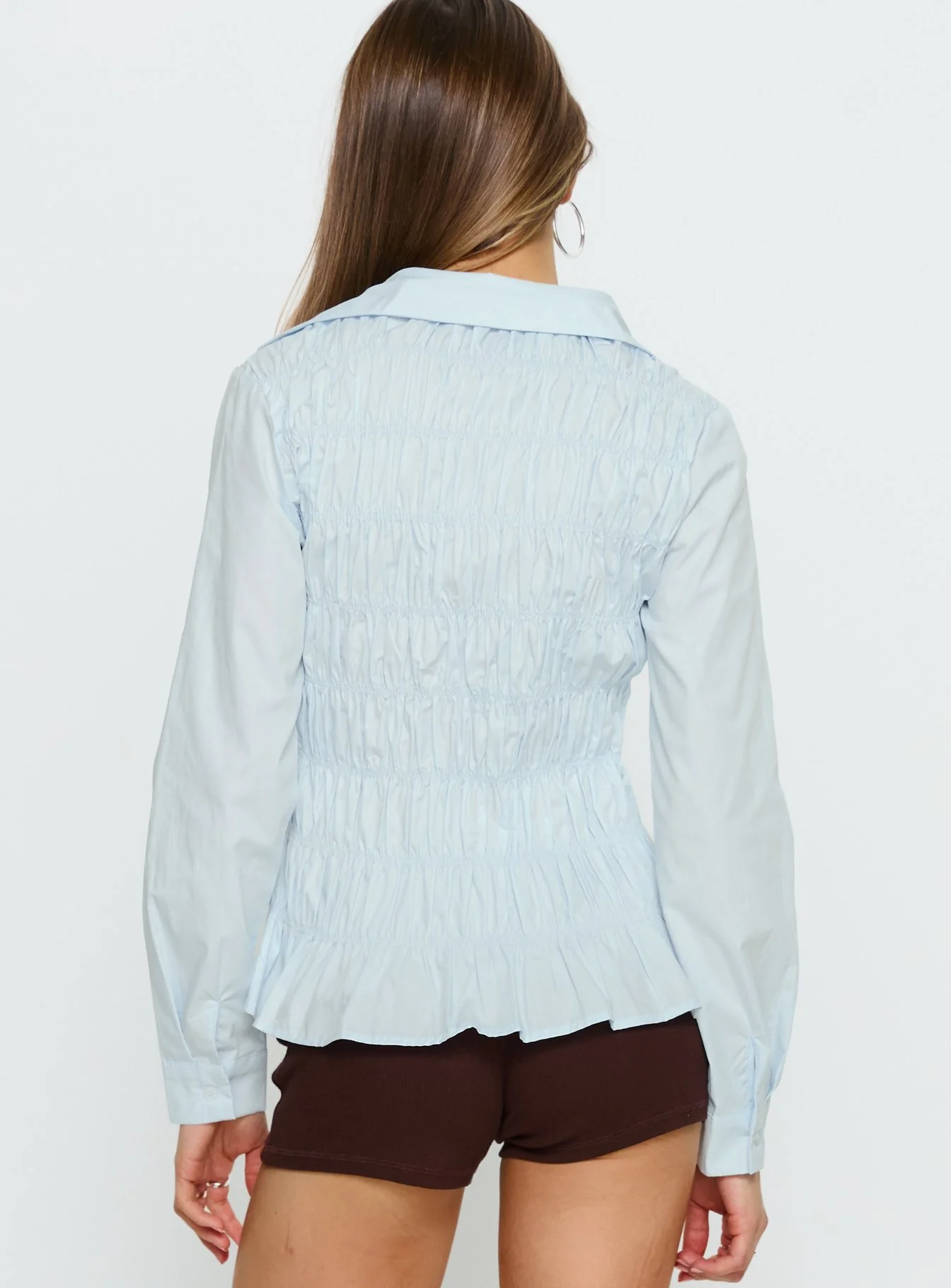 Cultivate Shirred Long Sleeve Top Blue