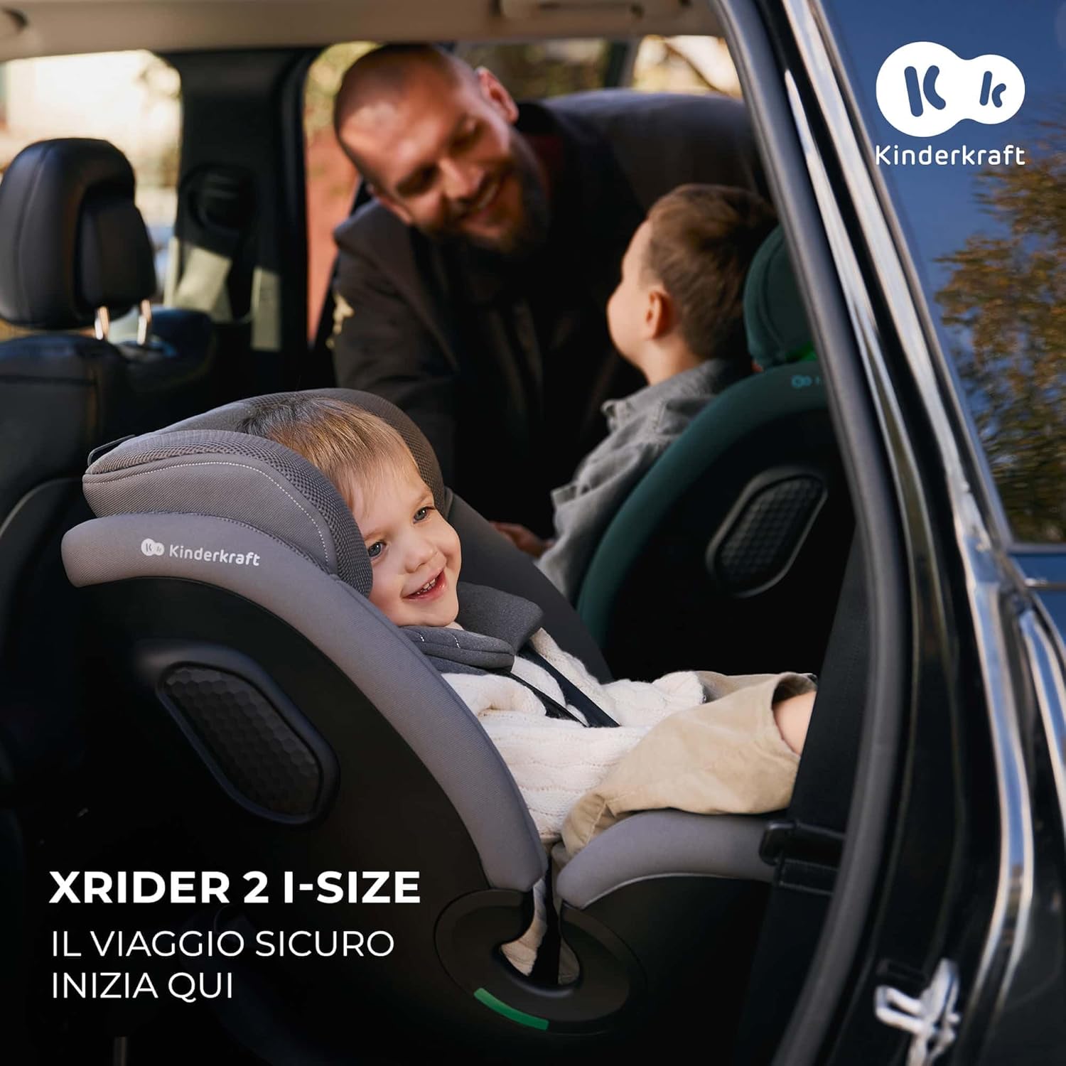 Kinderkraft XRIDER2 Seggiolino auto 0-21 kg, I-SIZE 40-150 cm, Seggiolino 360 girevole, con Isofix Base, Reclinabile Posizione sdraiata, FWF, RWF, reclining, Verde