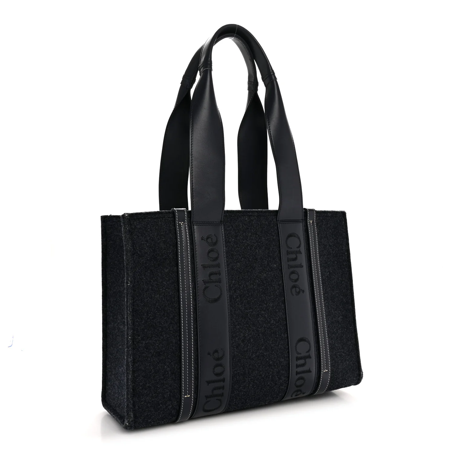 Felt Shiny Calfskin Medium Woody Ribbon Tote Obscure Navy - Top Club