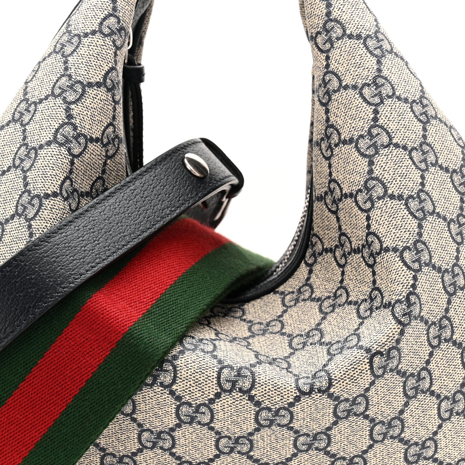 GG Supreme Monogram Textured Calfskin Web Large Attache Shoulder Bag Beige Blue - Top Club