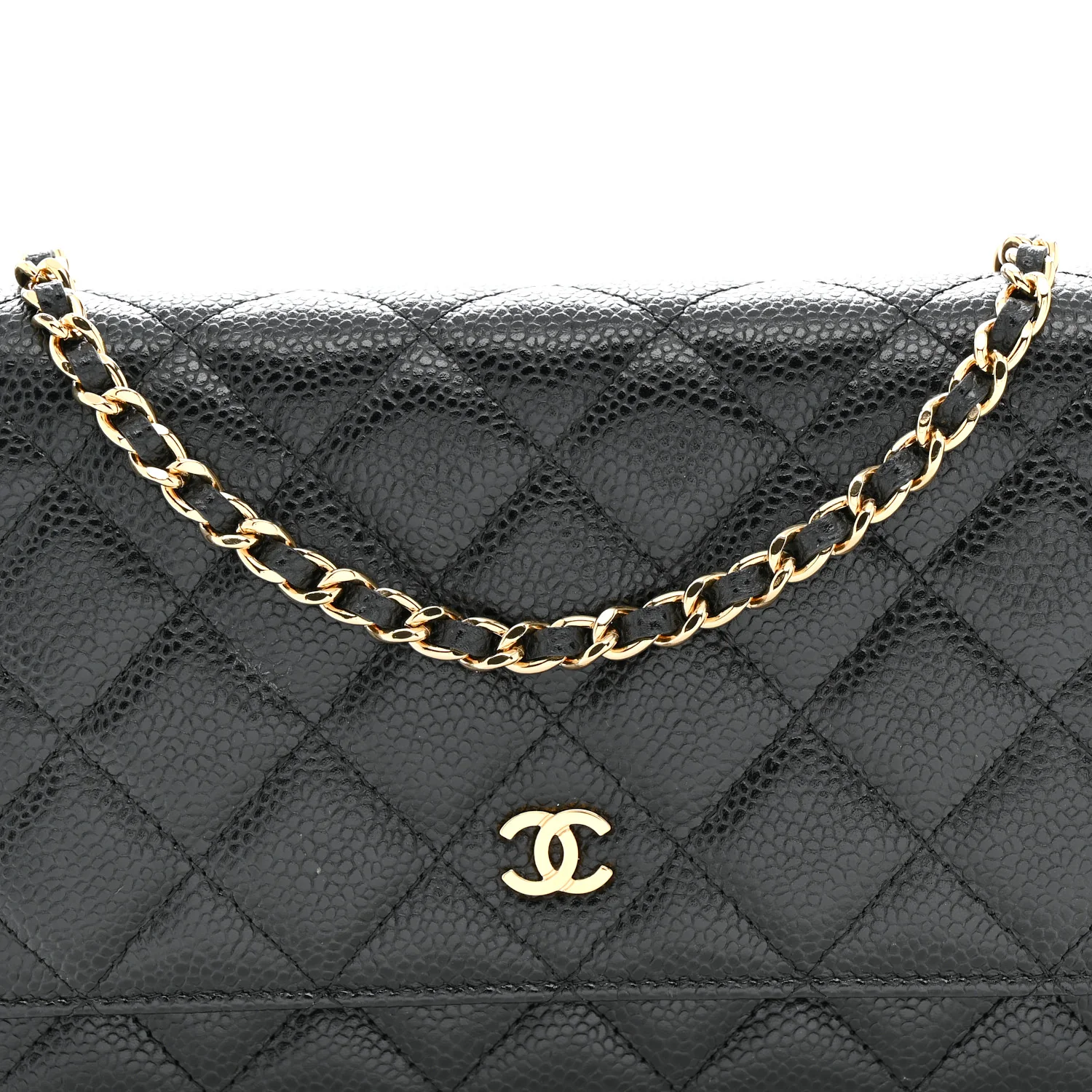 Caviar Quilted Wallet on Chain WOC Black - Top Club
