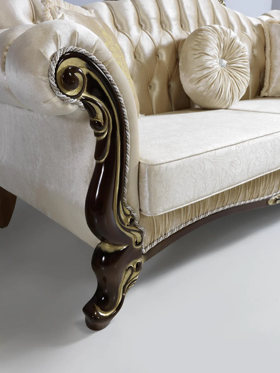 Baroque living room set champagne colors / black / gold - 2 sofas & 2 armchairs & 1 coffee table - living room furniture - noble & magnificent