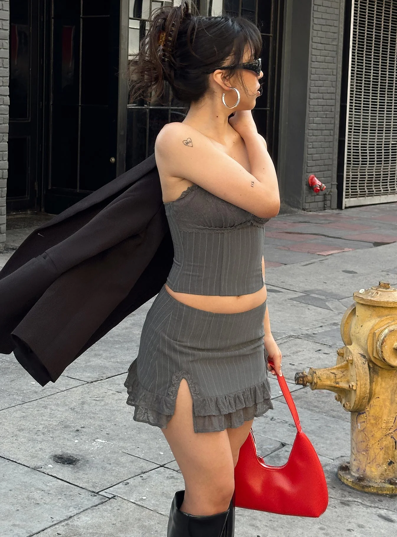 Ferran Mini Skirt Grey Pinstripe