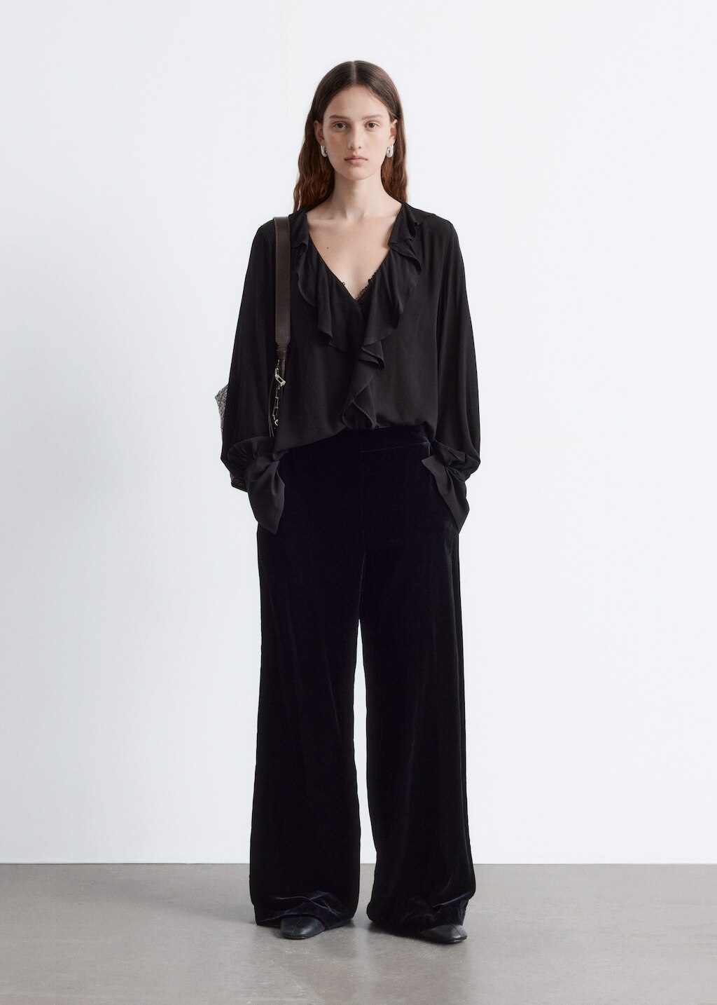 & Other Stories RUFFLE V-NECK BLOUSE