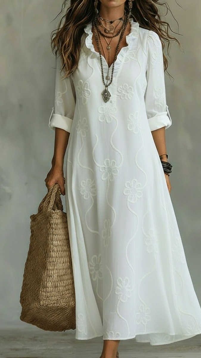 Women's Vintage Floral A-Line Dress with Ruffled Collar - Nordfashionstorm - Women's Clothing, Fashion for You - Nordfashionstorm.com