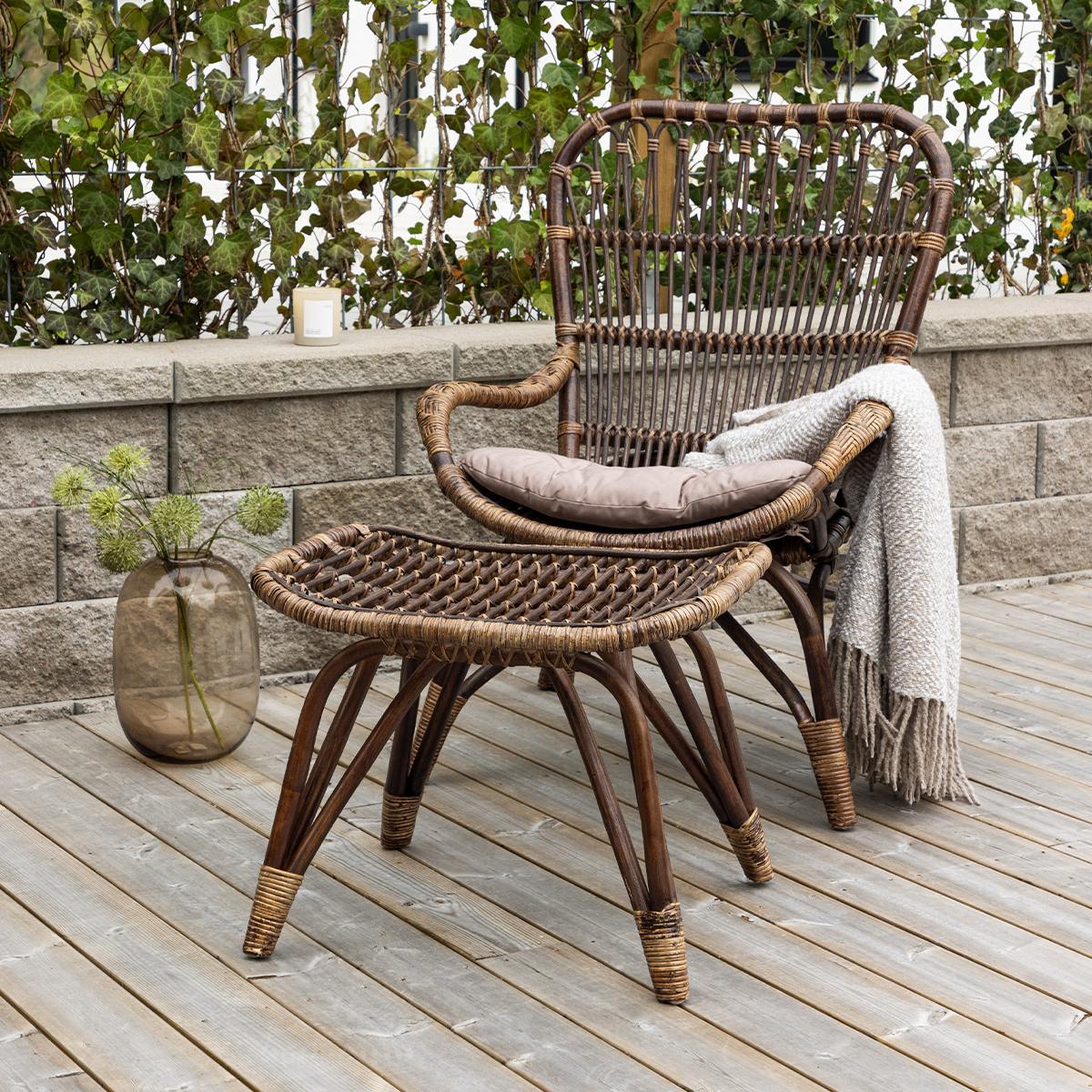 Tuin fauteuil Aida - met voetenbankje en zitkussen Donkerbruin
