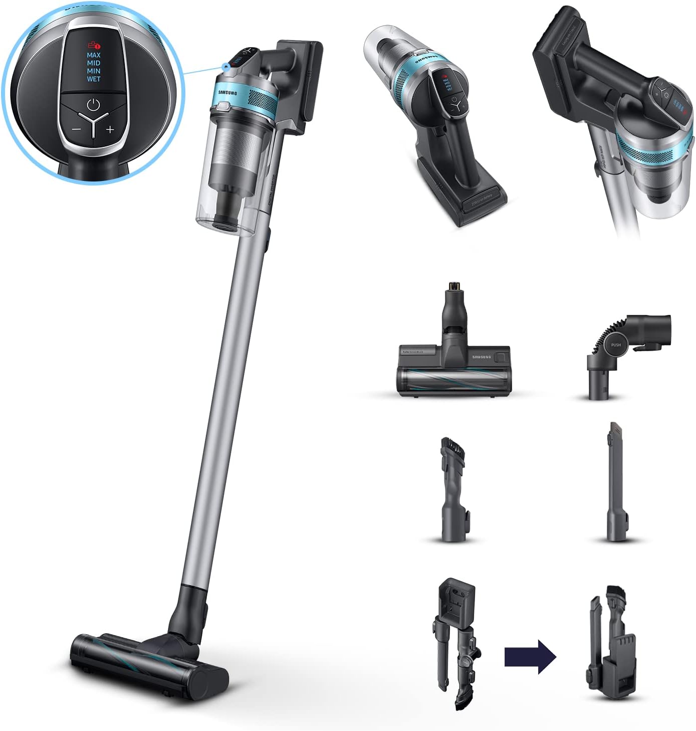 Aspirapolvere Senza Fili Jet�?75 Turbo VS20T7531T1/ET, Senza Sacco, Potenza 200W, Fino a 60 min di autonomia, Argento