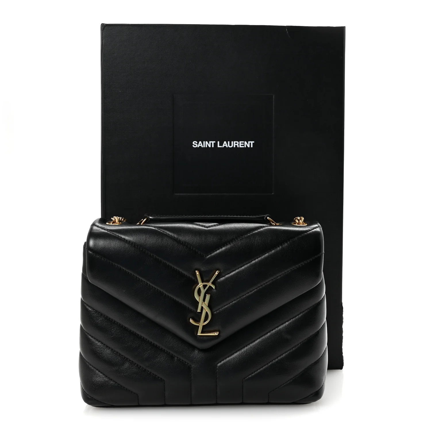 Calfskin Y Quilted Monogram Small Loulou Chain Satchel Black - Top Club