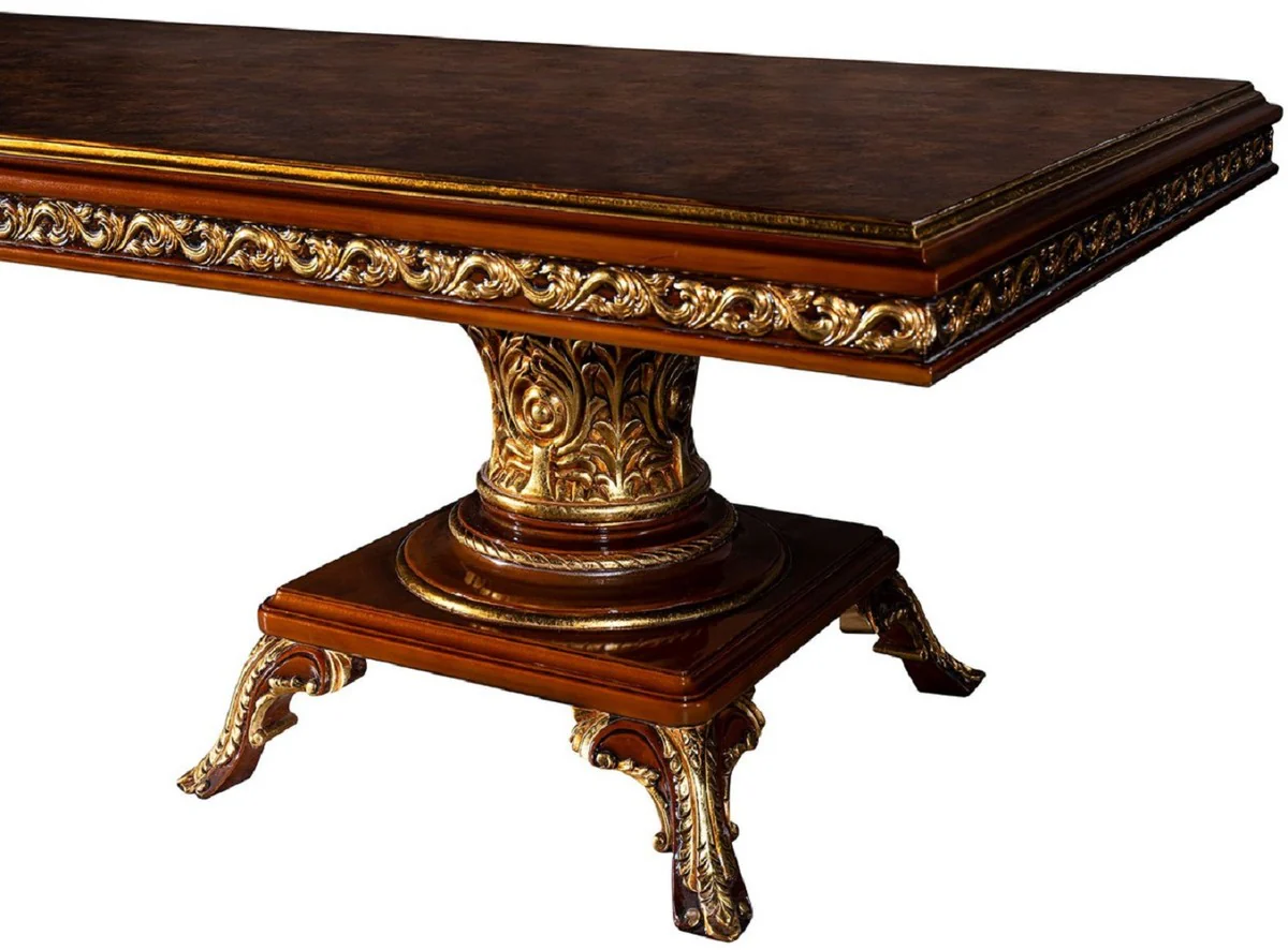 Luxury Baroque Dining Room Set Brown / Gold - 1 Huge Baroque Dining Table & 14 Baroque Dining Chairs - Baroque Dining Room Furniture - Luxury Furniture in Baroque Style - Noble & Magnificent