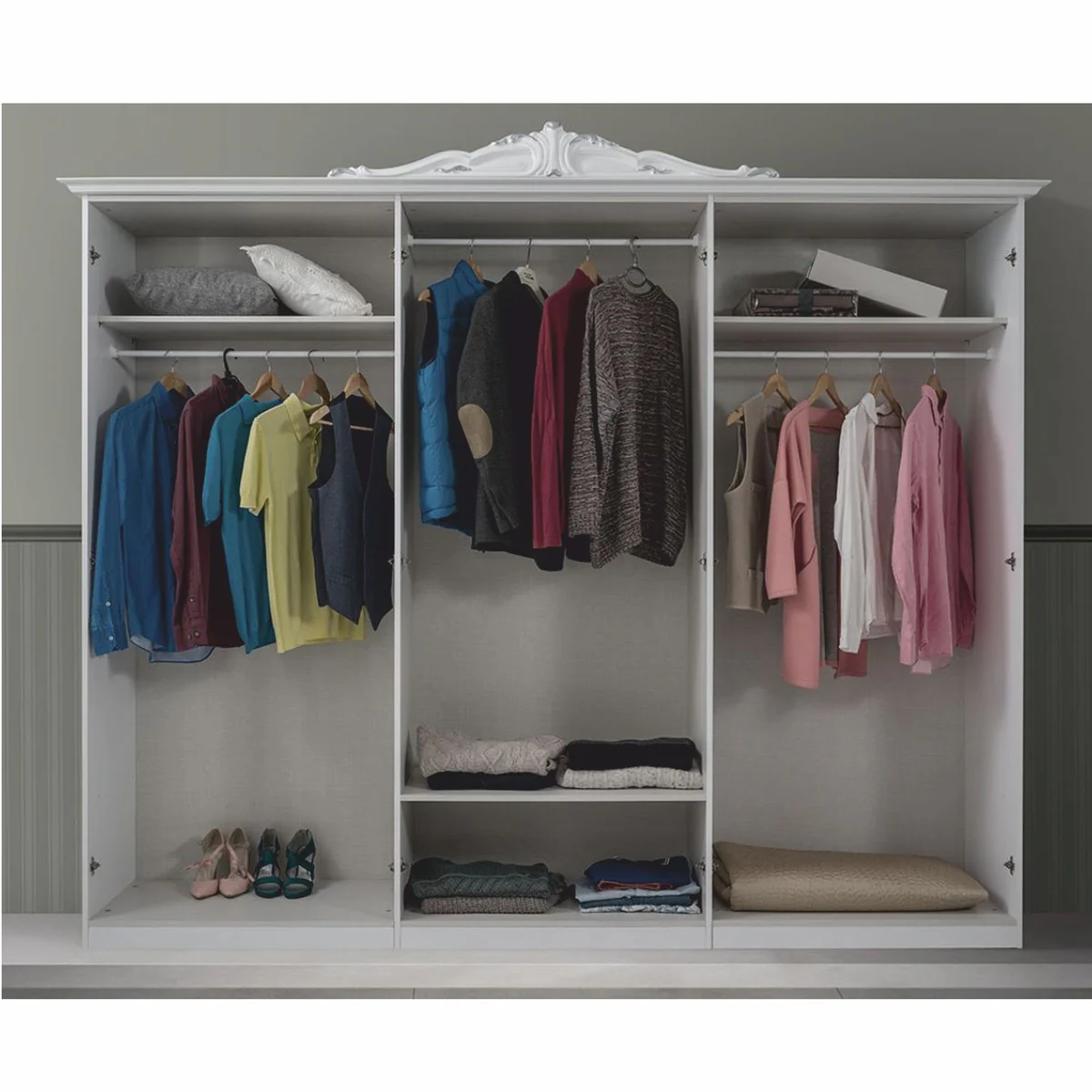 Luxury Baroque Bedroom Cabinet White / Gray 104