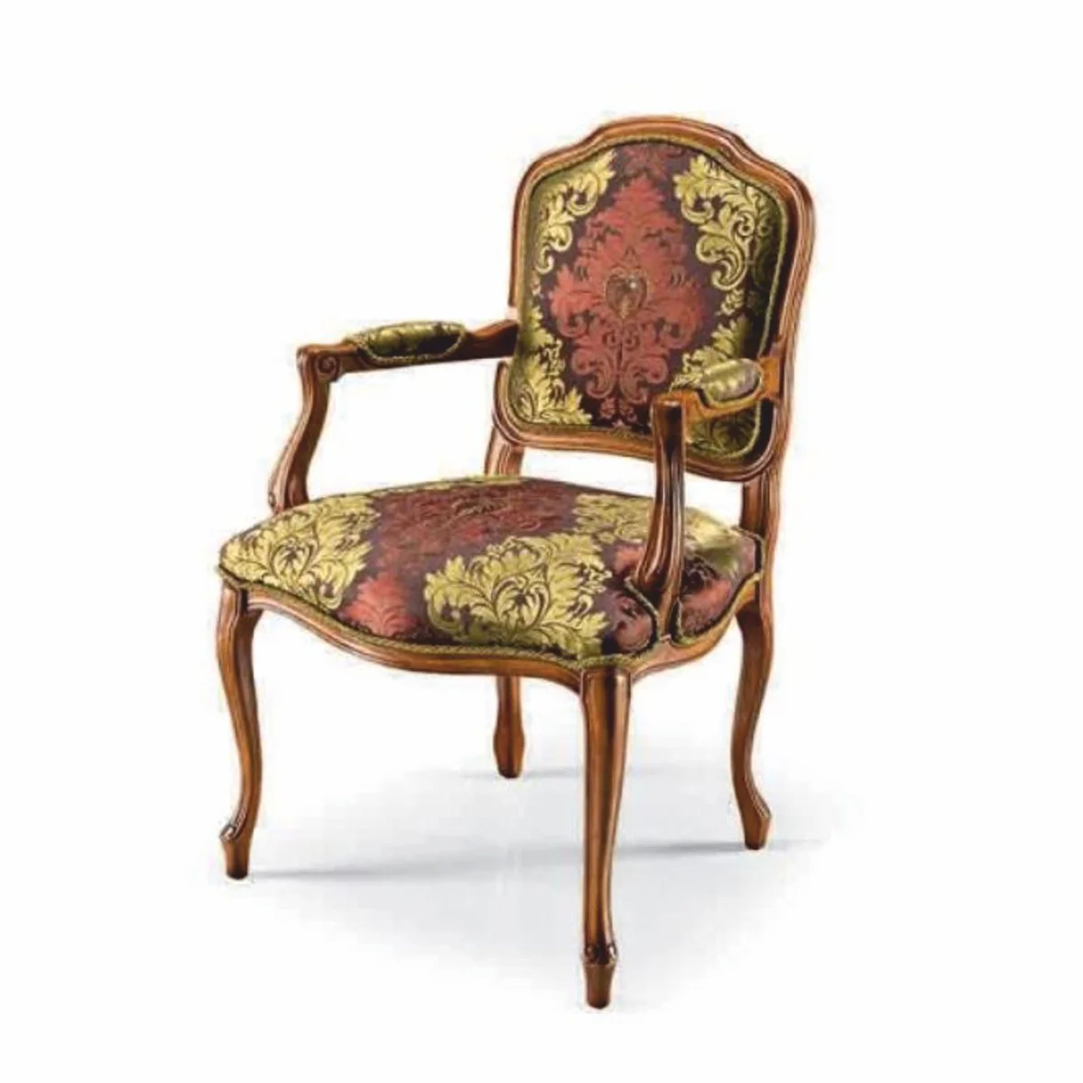 Luxury Baroque Dining Chair with Armrests Brown / Yellow / Brown - Made in Italy