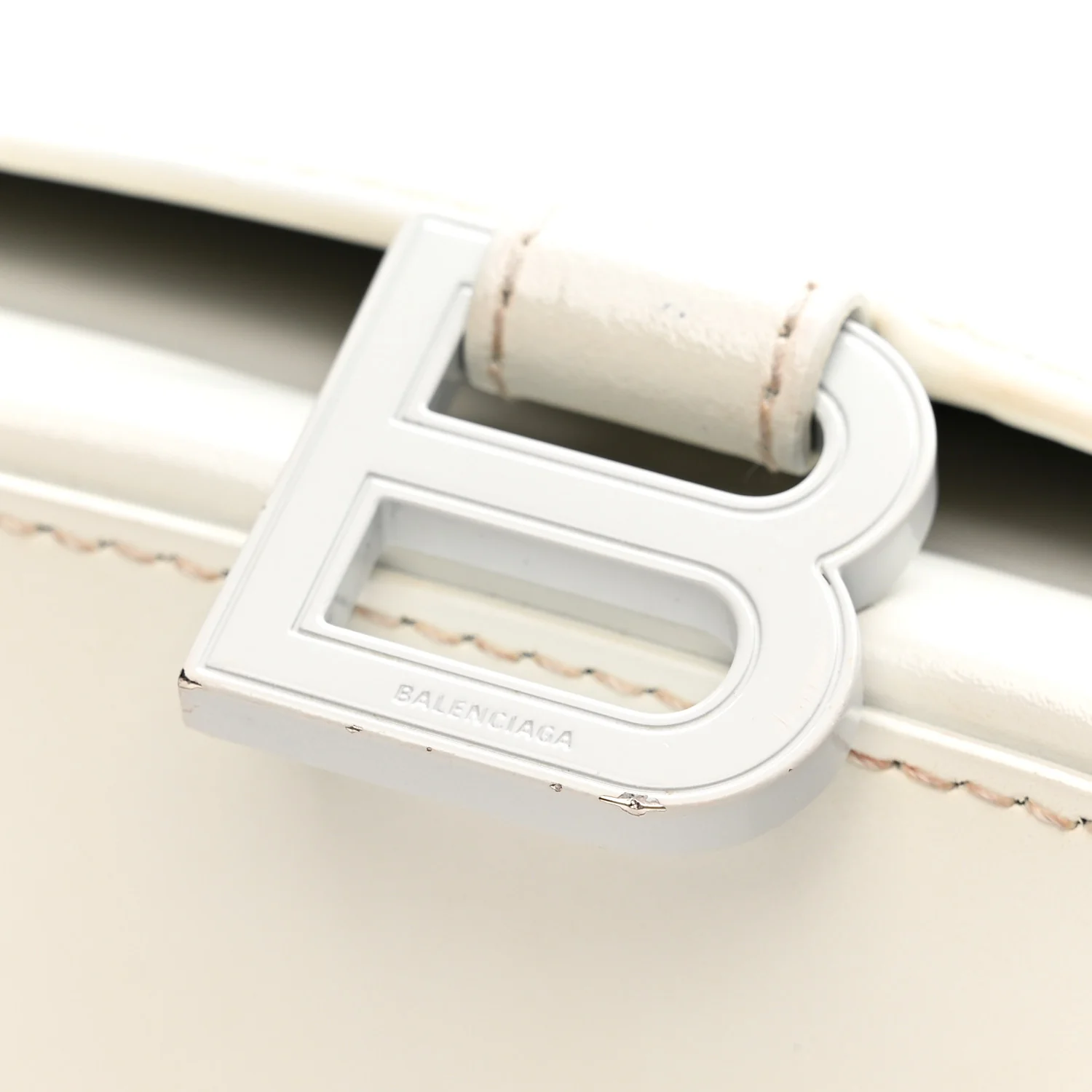 Shiny Box Calfskin Tonal B Hourglass Stretch Top Handle Bag White - Top Club