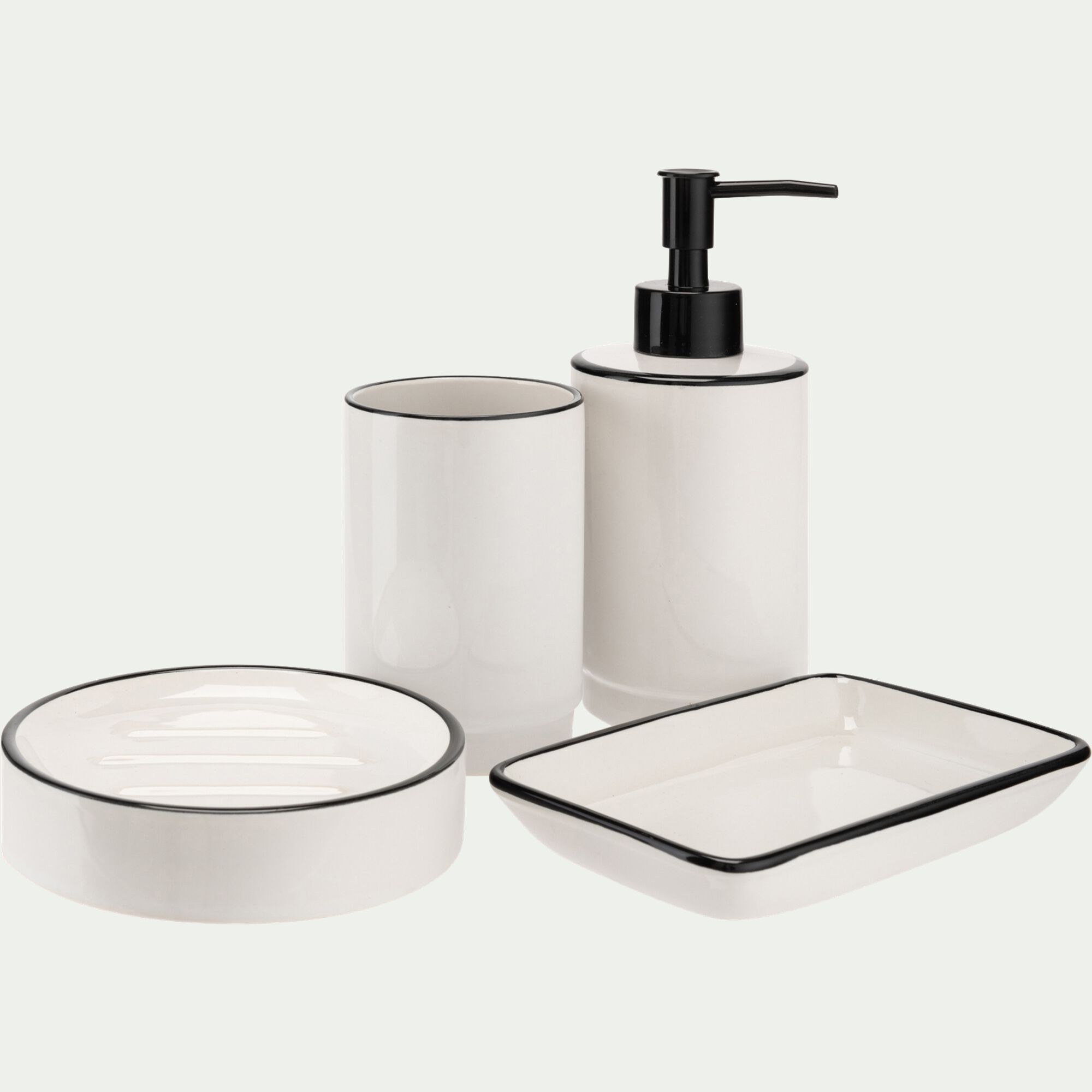 DIVI - Set de salle de bain en grès - noir et blanc