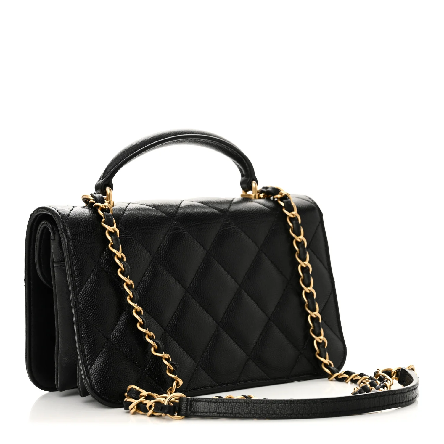 Caviar Quilted Mini Top Handle Flap Black - Top Club