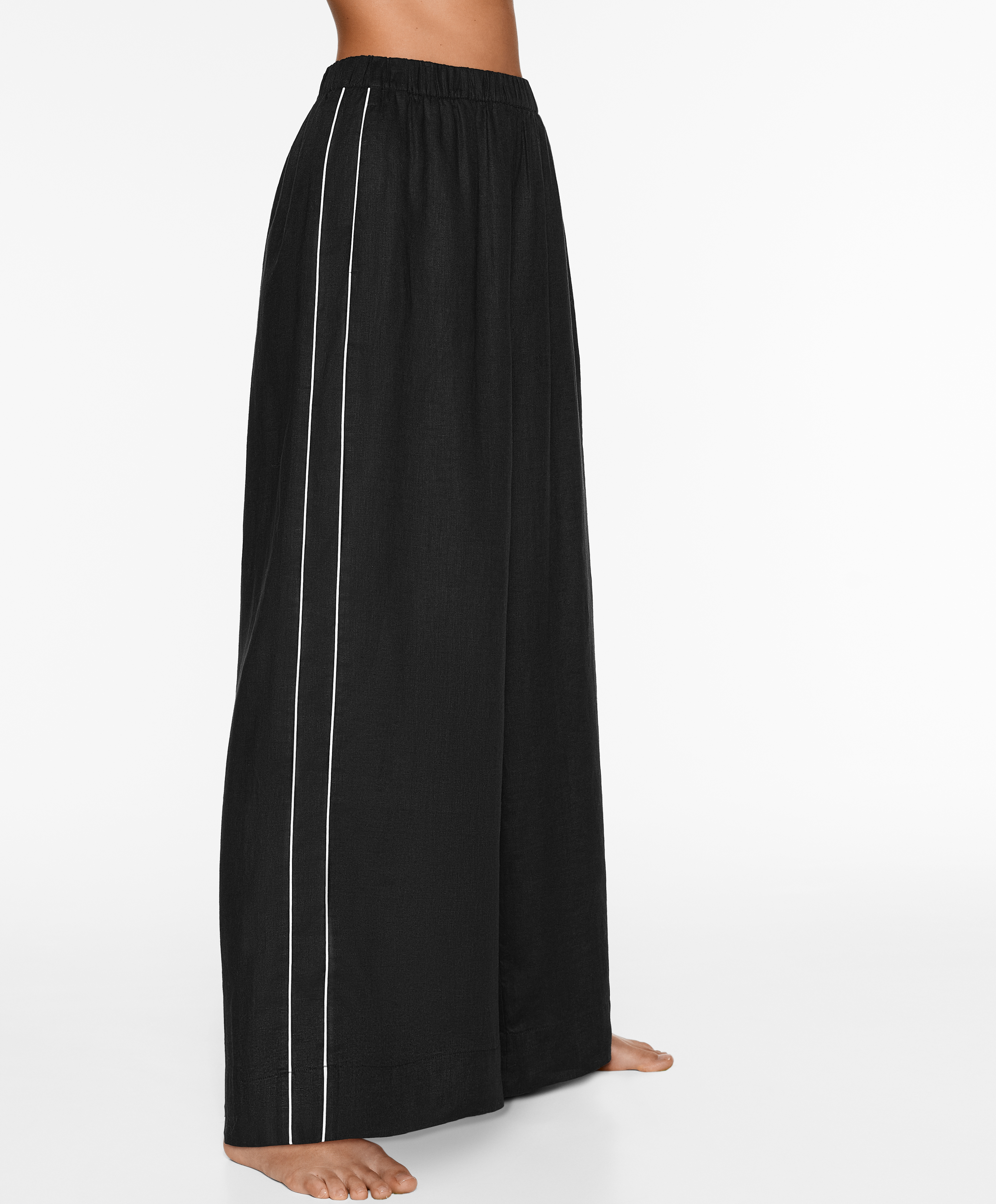OYSHO 100% linen wide straight-leg trousers with piping