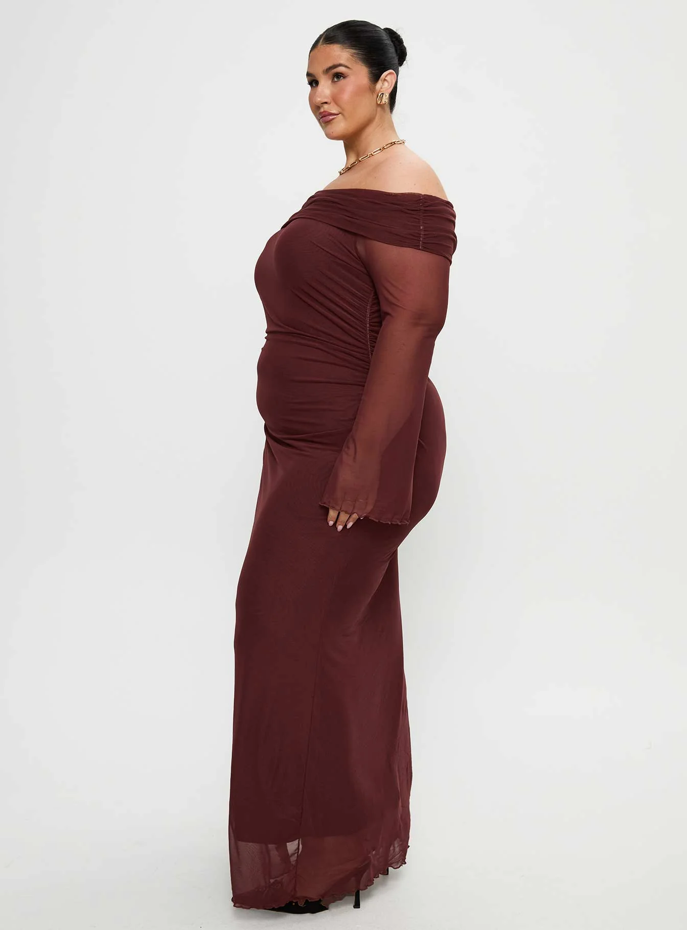 Consideration Long Sleeve Maxi Dress Chocolate Curve