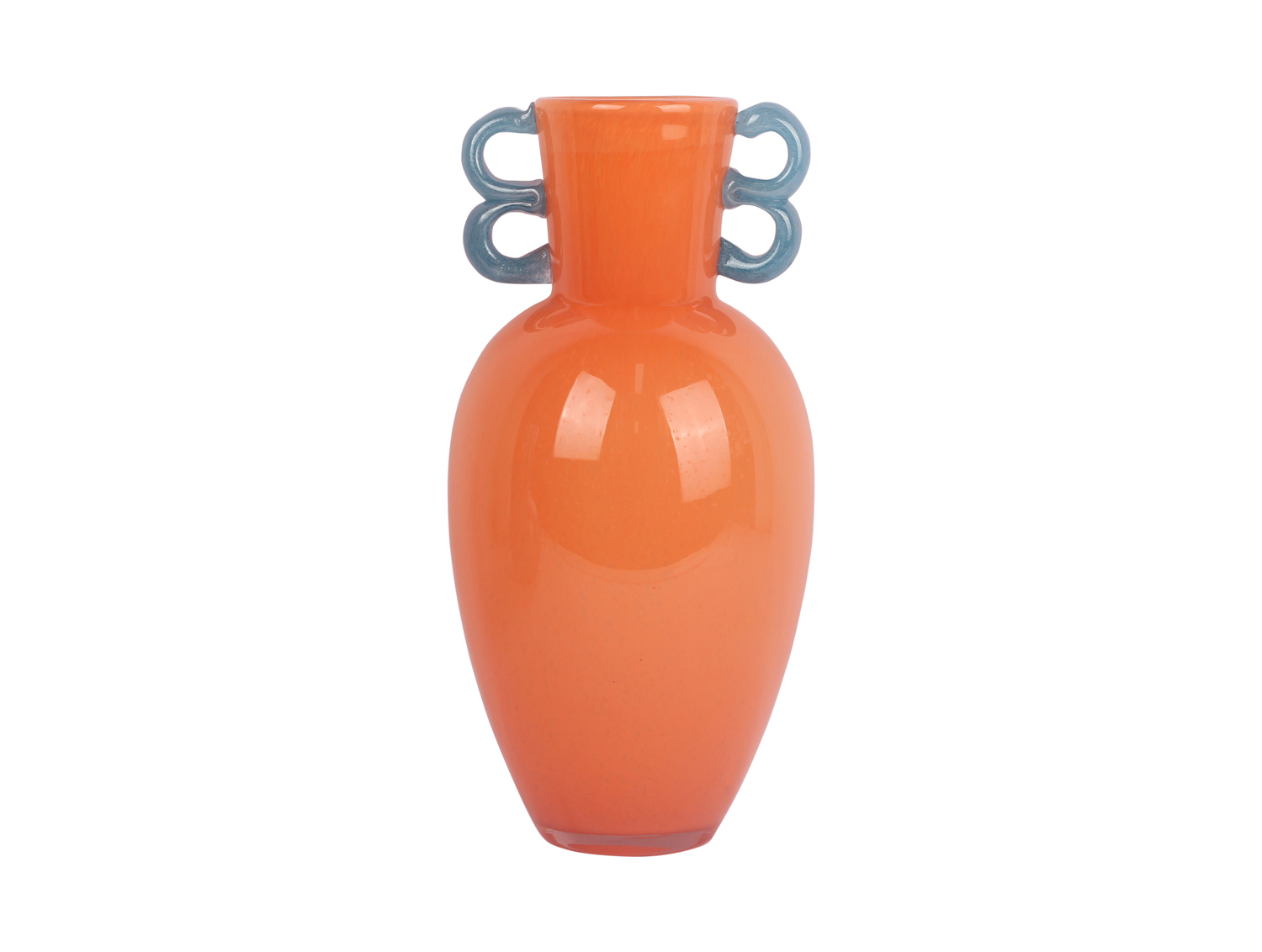 Vase Fiesta glass large peach orange, blue handles