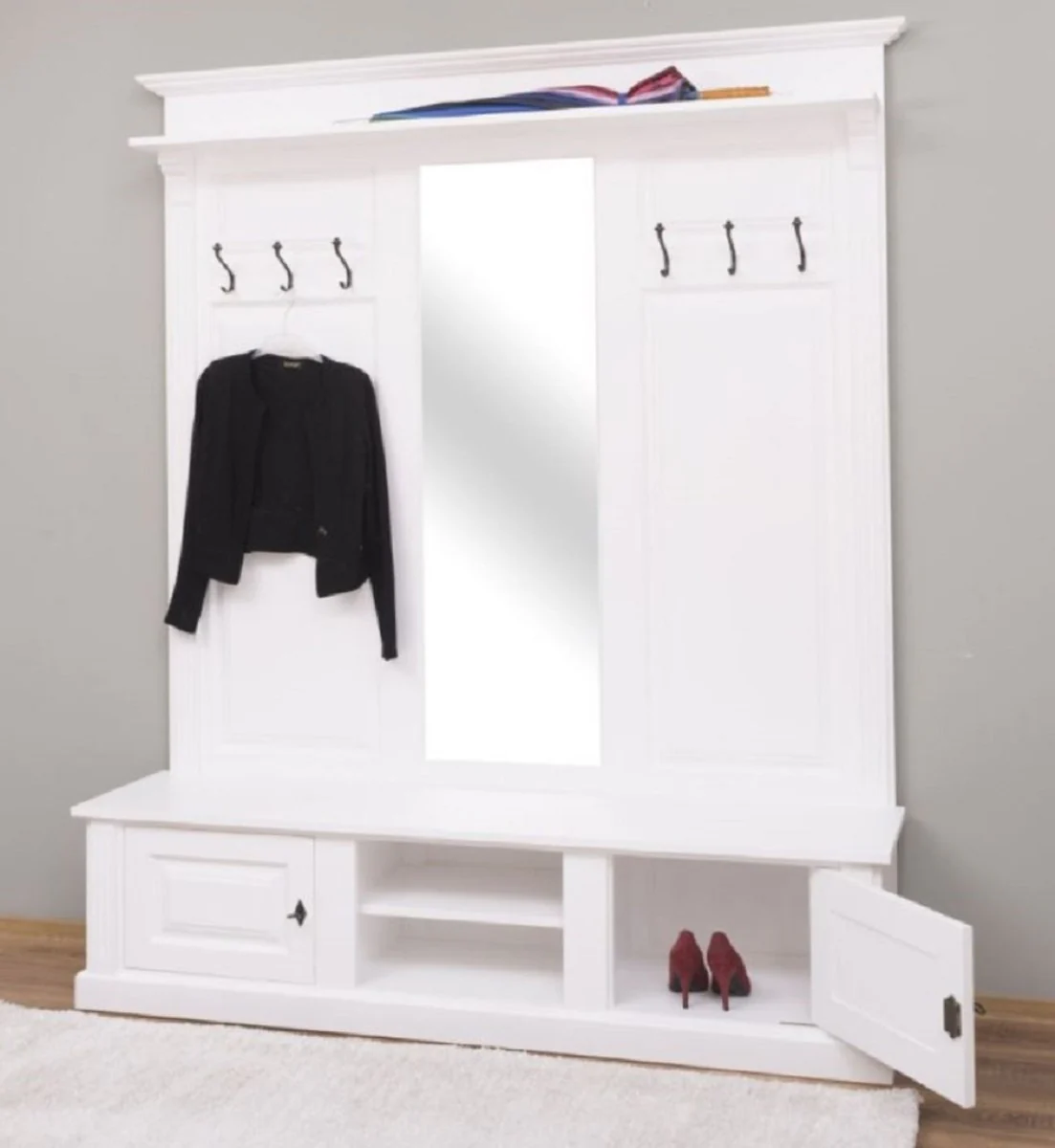 Country house style wardrobe white 180 x 41 x H. 210 cm - solid wood wardrobe with mirror - solid wood wardrobe furniture - country house style wardrobe furniture