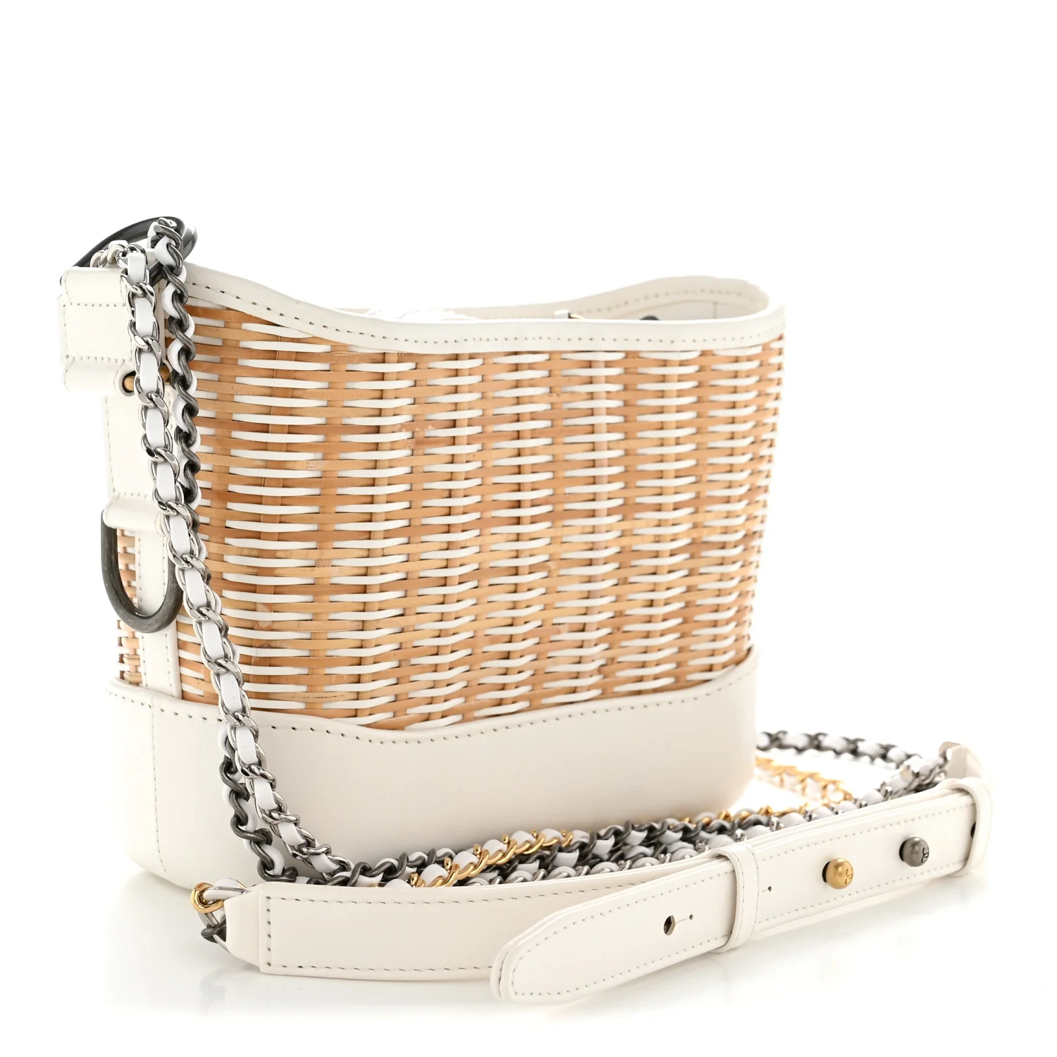 Rattan Calfskin Small Gabrielle Hobo Beige Ivory - Top Club