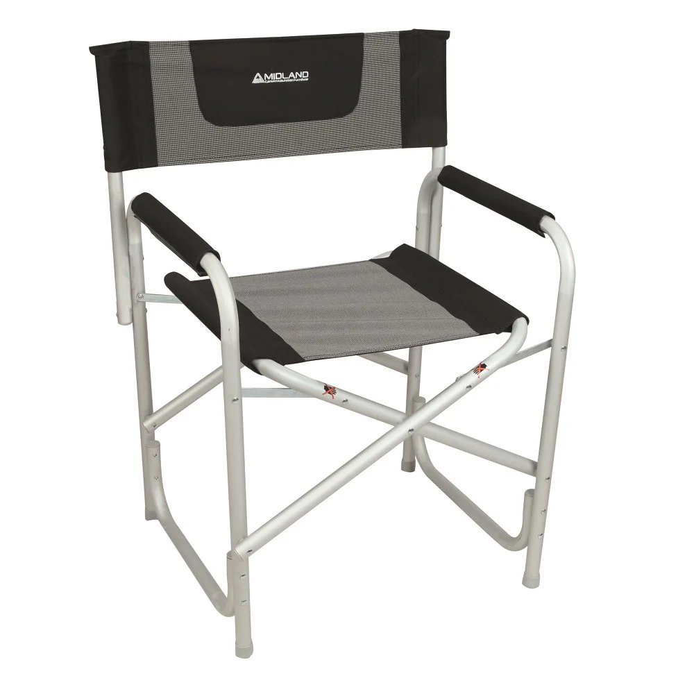 Midland Gray and Black Direktor Chair - Folding Camping Chair