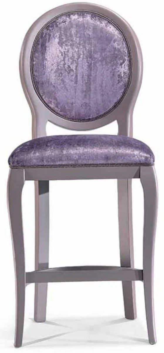 Luxus Barock Barstuhl Lila / Grau H. 113 cm - Made in Italy