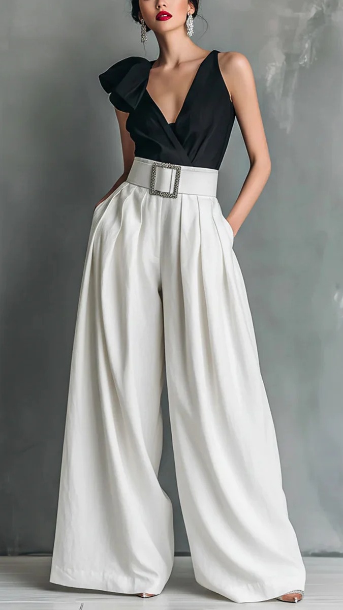 Women's High-Waisted, Loose-Fit, Solid-Color Business Casual Trousers - Nordfashionstorm - Women's Clothing, Fashion for You - Nordfashionstorm.com