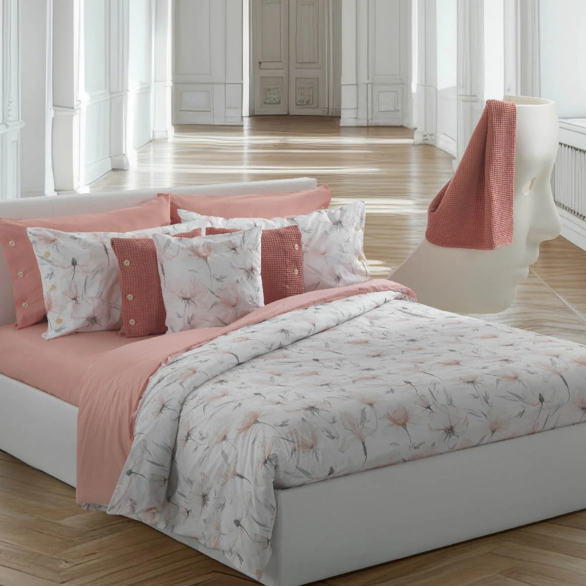 Completo Lenzuola In Percalle Light Flowers Matrimoniale