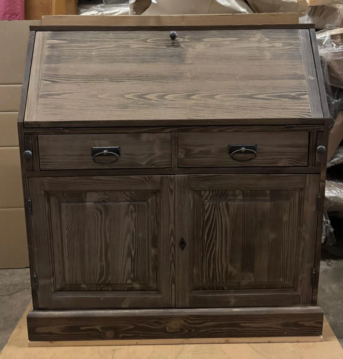 Country house style writing chest with 2 doors and 8 drawers dark brown 106 cm