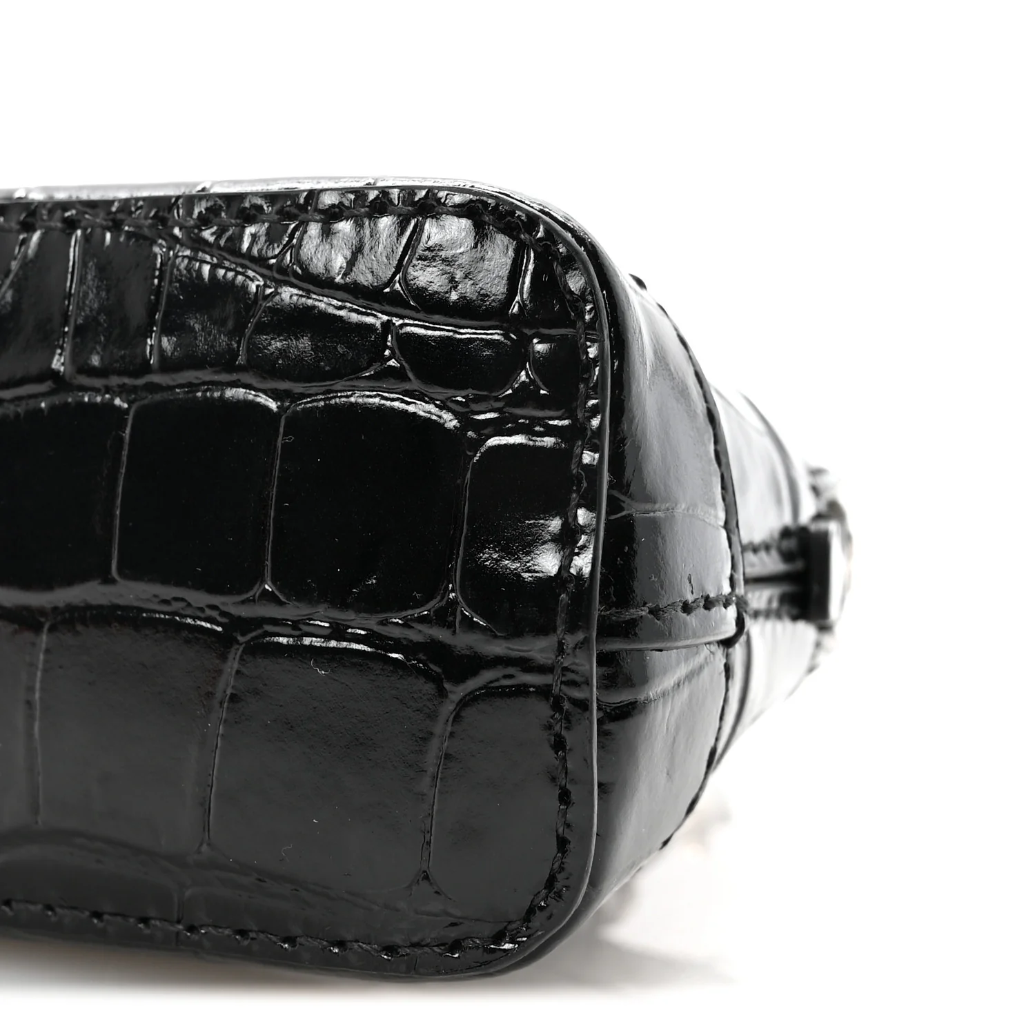 Shiny Calfskin Logo Crocodile Embossed Mini Ville Top Handle Bag Black - Top Club