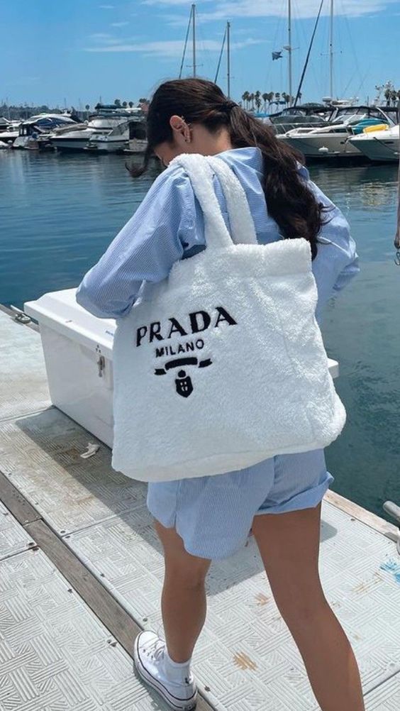 Terry Tote Prada Bag In White - Top Club