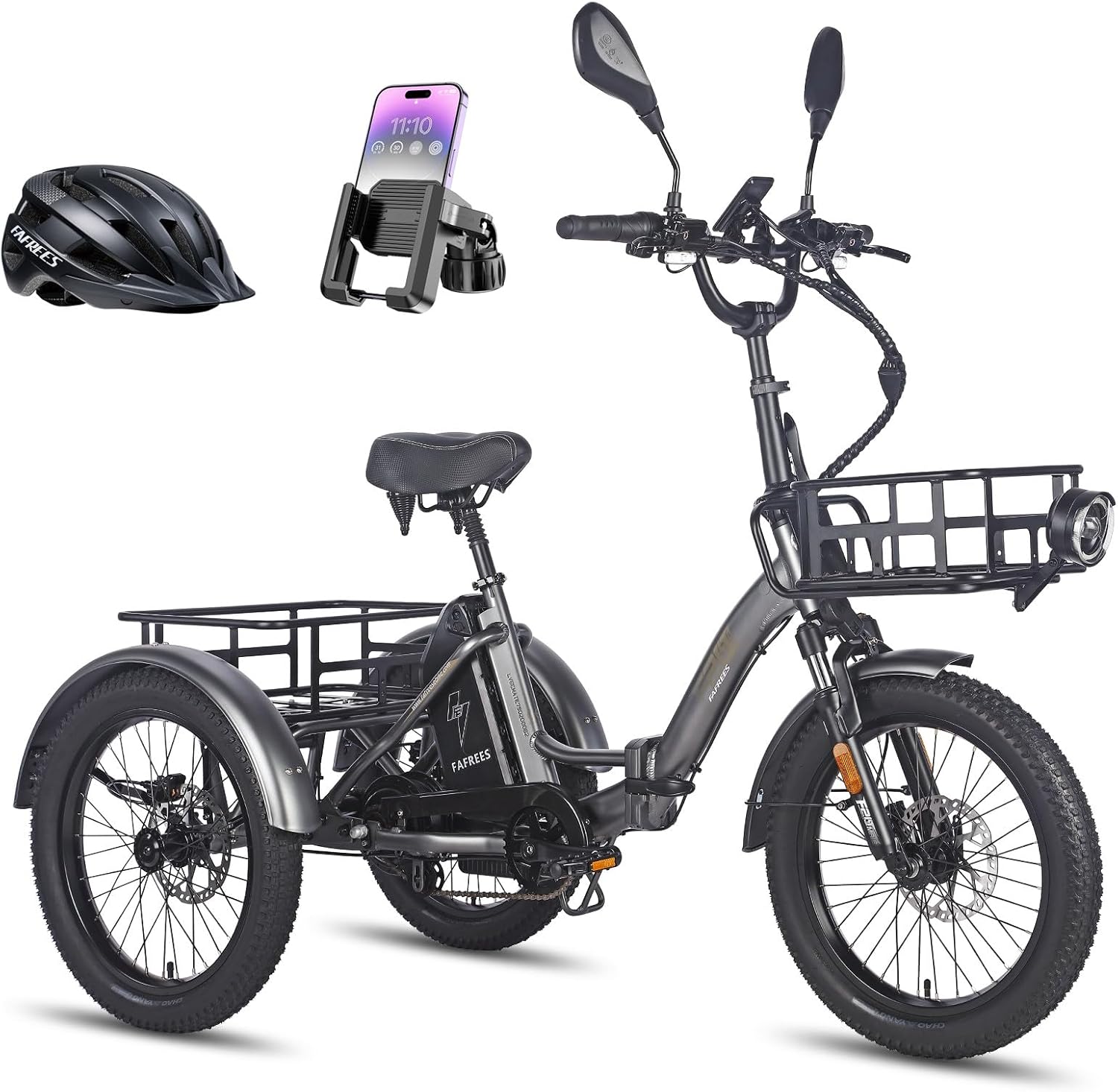 Fafrees F20 MATE Triciclo Elettrico per Adulti Pieghevole, 48V 21Ah Batteria Rimovibile 65-115KM, Motore 65N.m e Freni Idraulici - Bici Elettrica 3 Ruote per Uomo Donna con Cestini