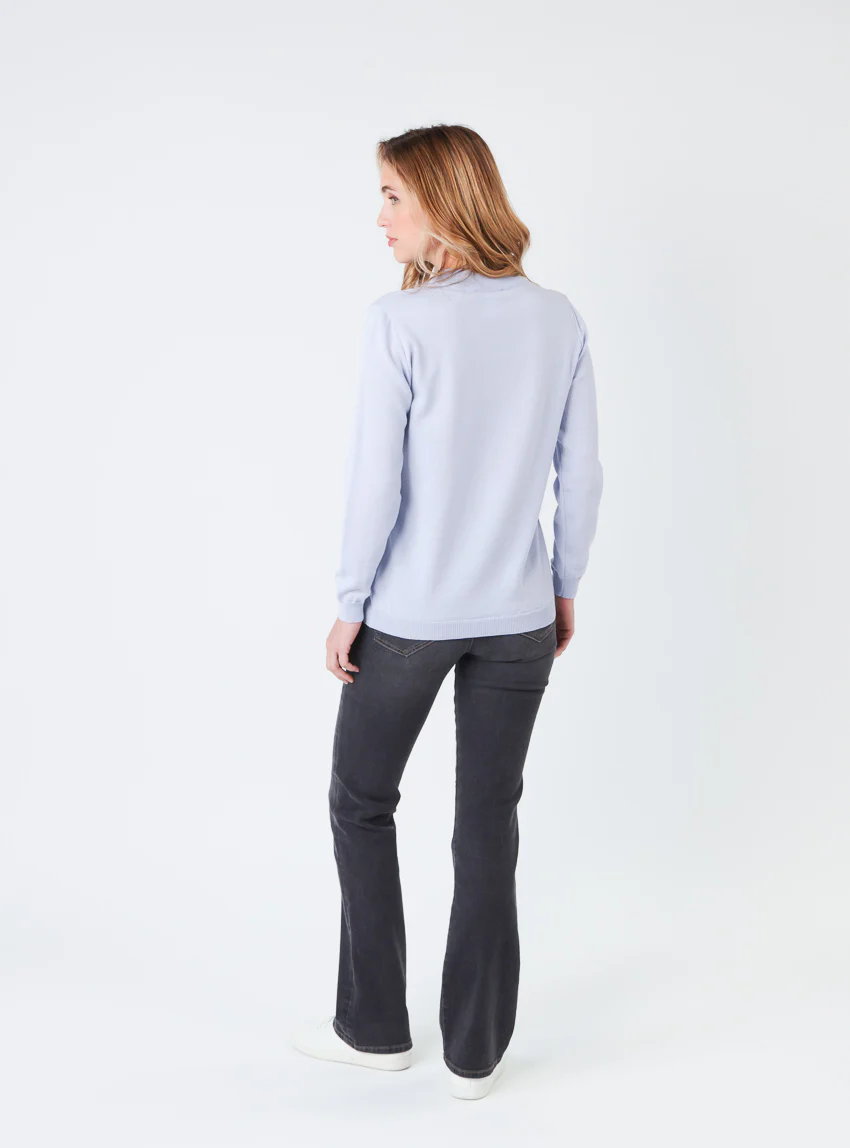 Pull femme col cheminée en laine mérinos Bleu Ciel Léger