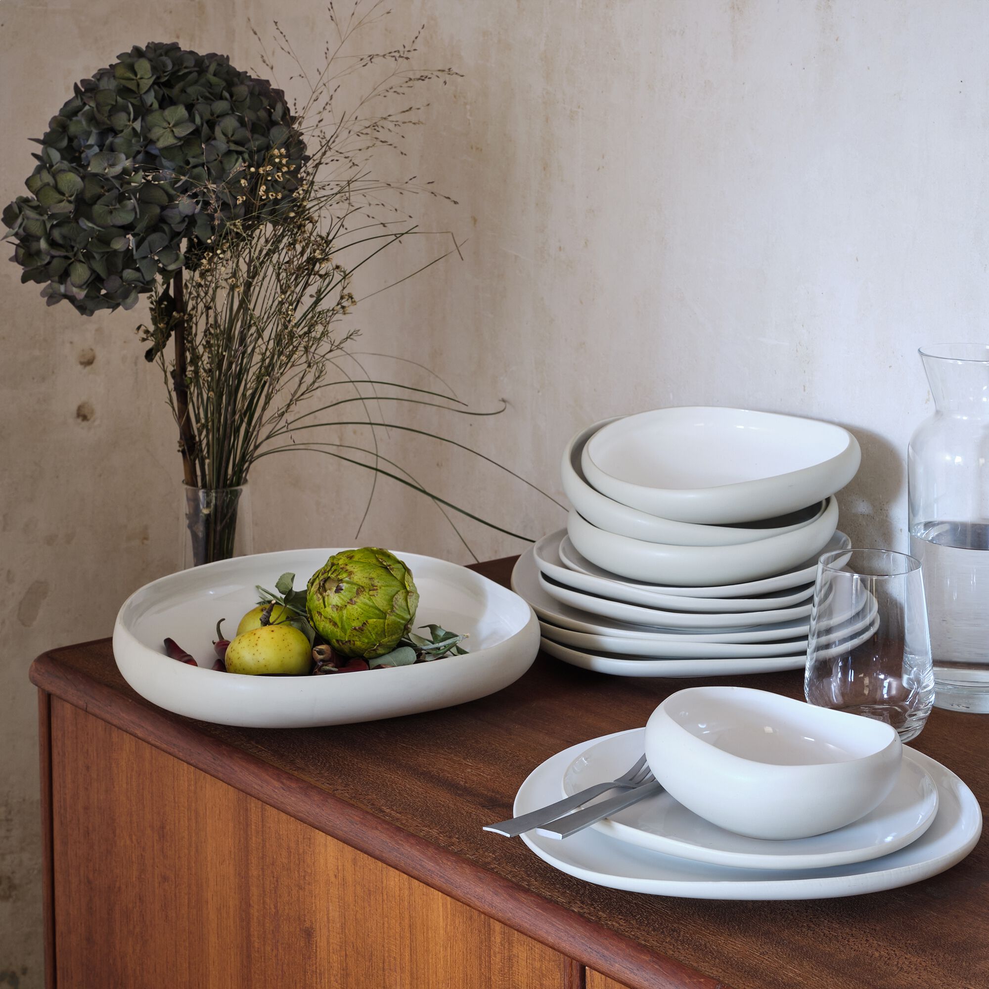 KYMA - Assiette plate en grès D27cm - blanc ventoux