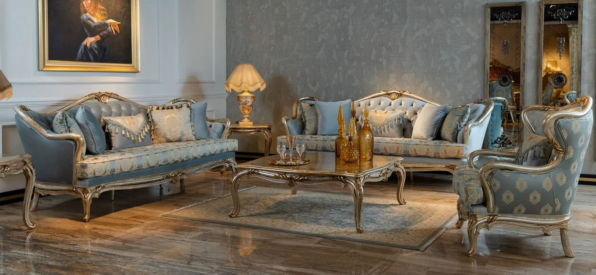 Luxury Baroque Coffee Table Silver / Gold - Handcrafted Solid Wood Living Room Table - Baroque Living Room Furniture