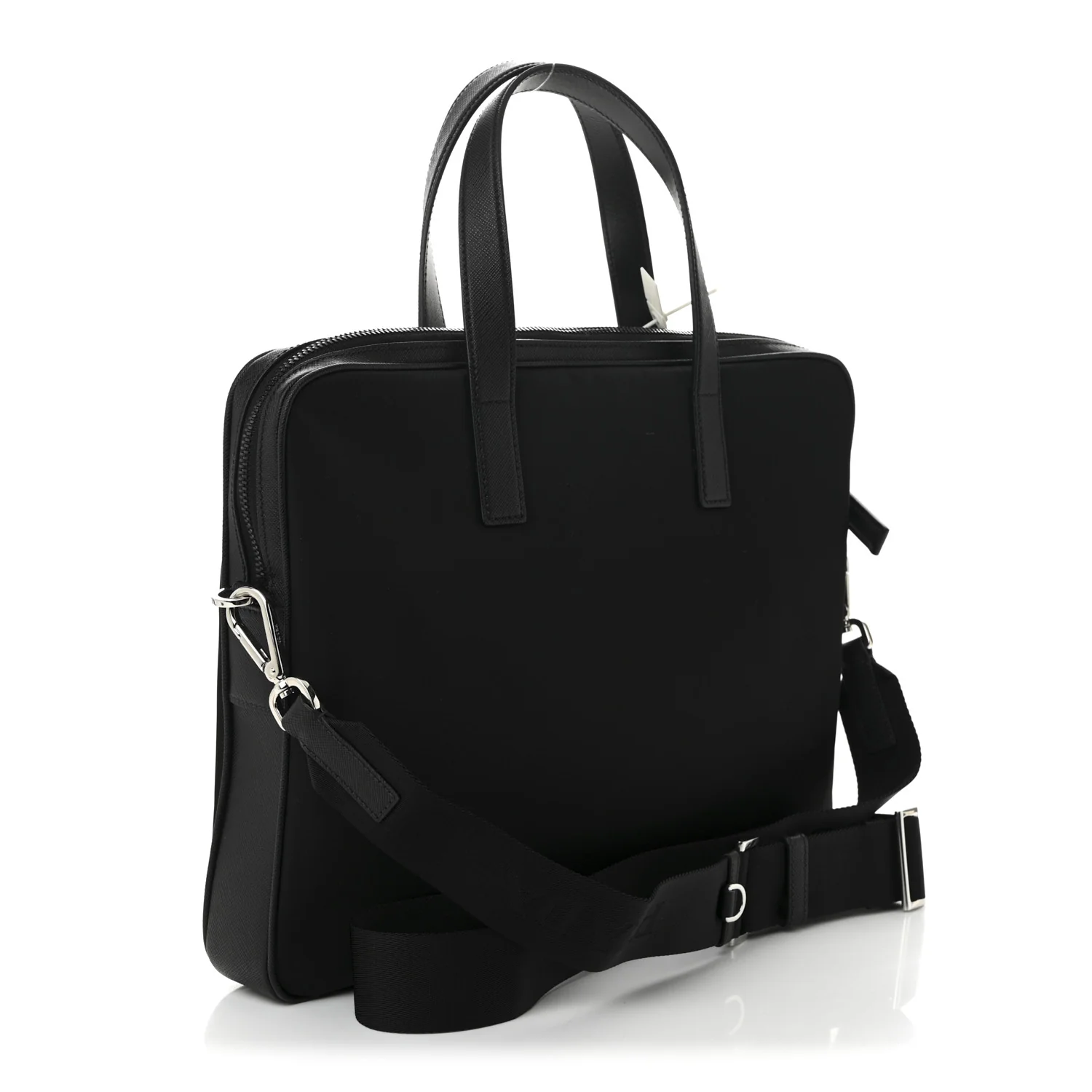 Re-Nylon Saffiano Metal Triangle Logo Briefcase Black - Top Club