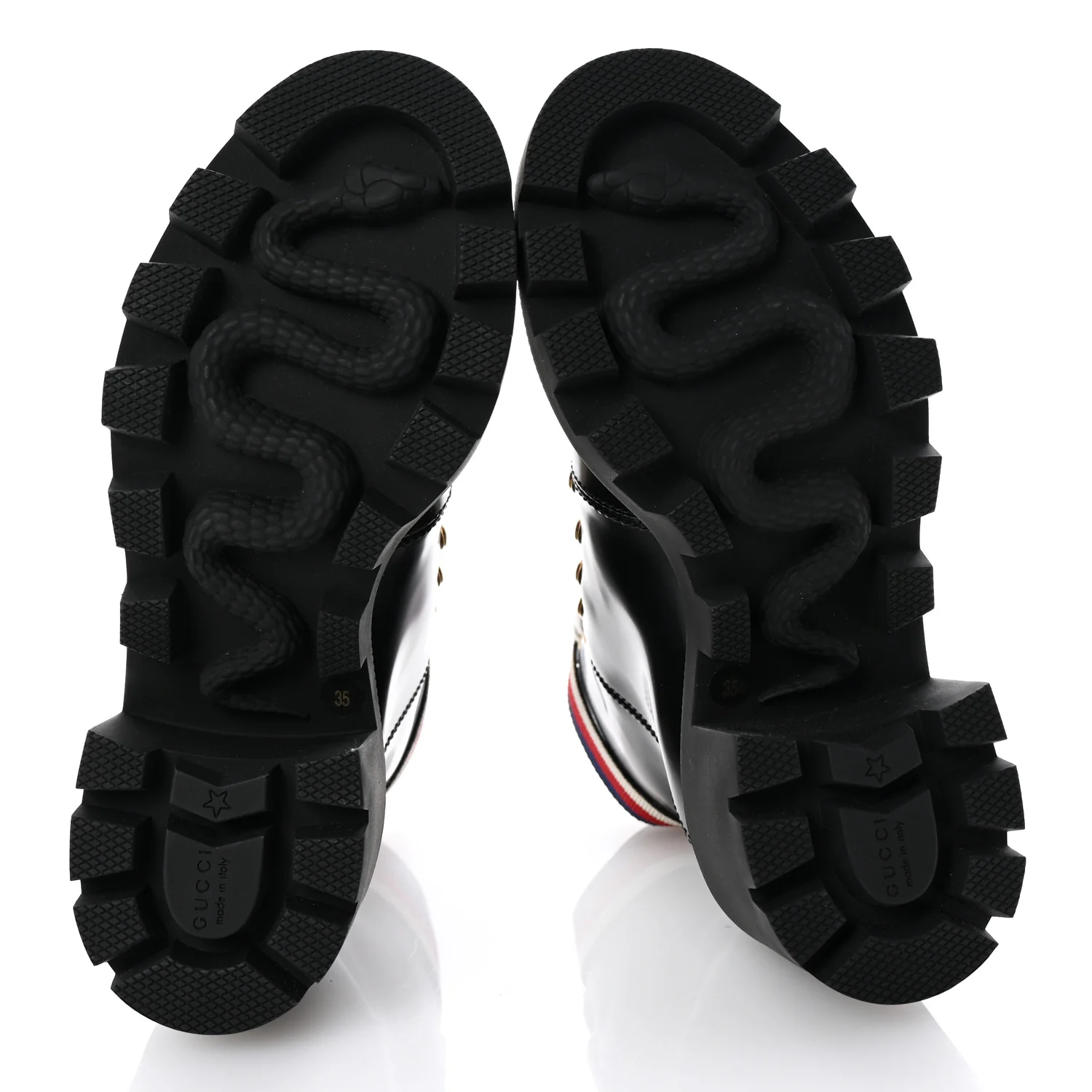 Calfskin Sylvie Web Lace Up Combat Boots 35 Black - Top Club