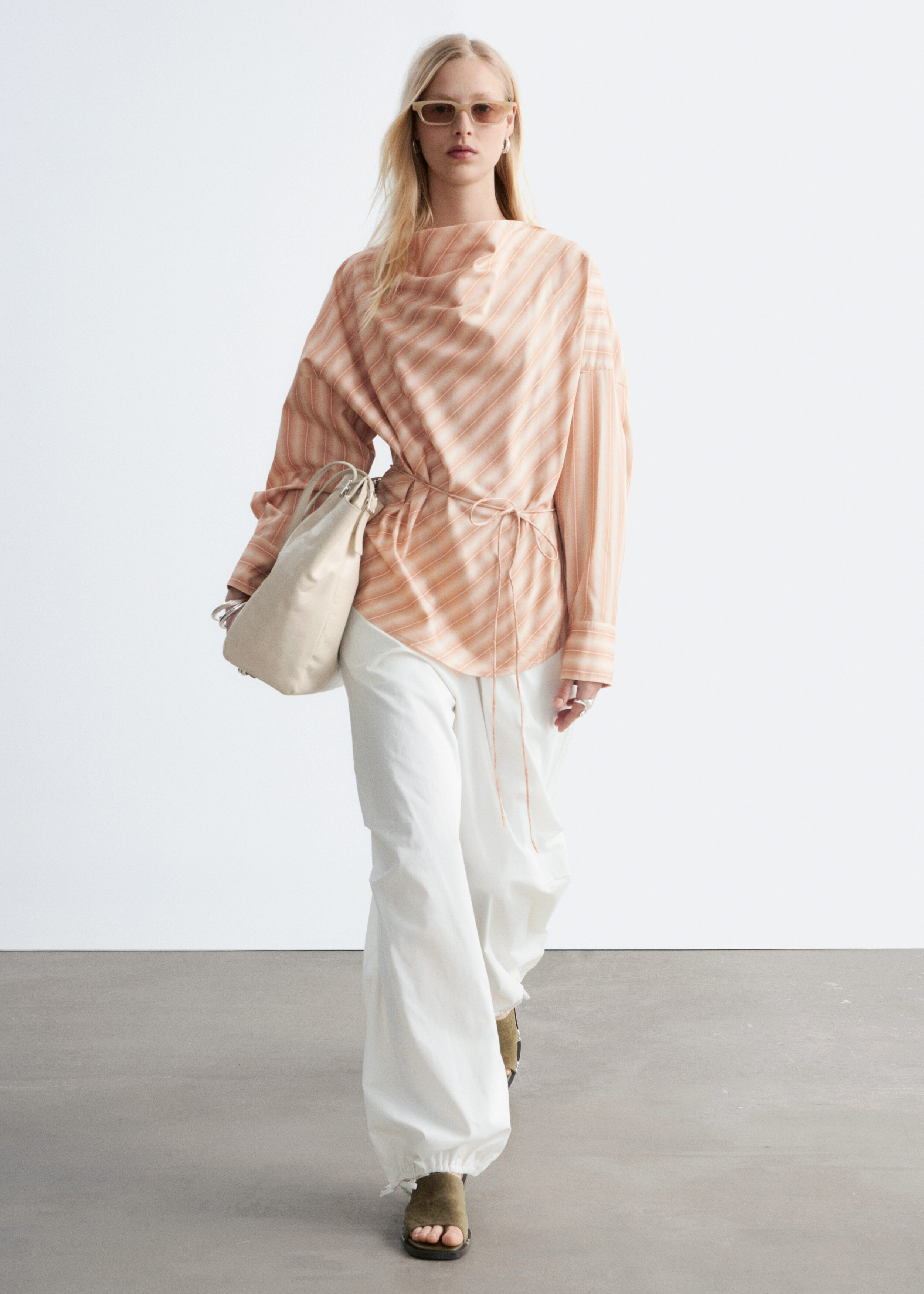 & Other Stories STRIPED COWL-NECK BLOUSE