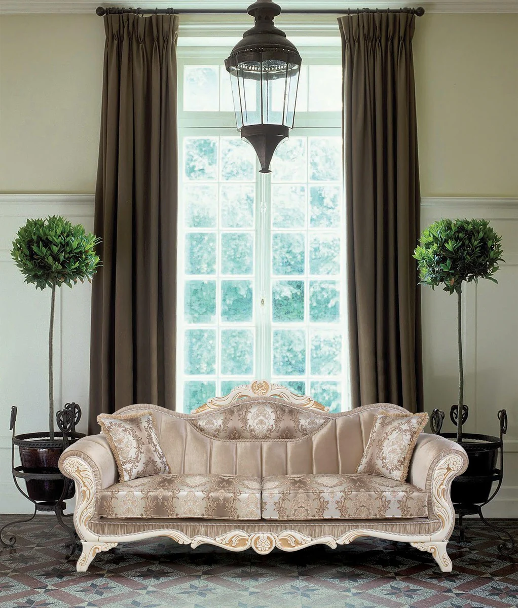 Luxury baroque living room set beige / white / gold - 2 sofas & 2 armchairs & 1 side table - magnificent living room furniture in baroque style