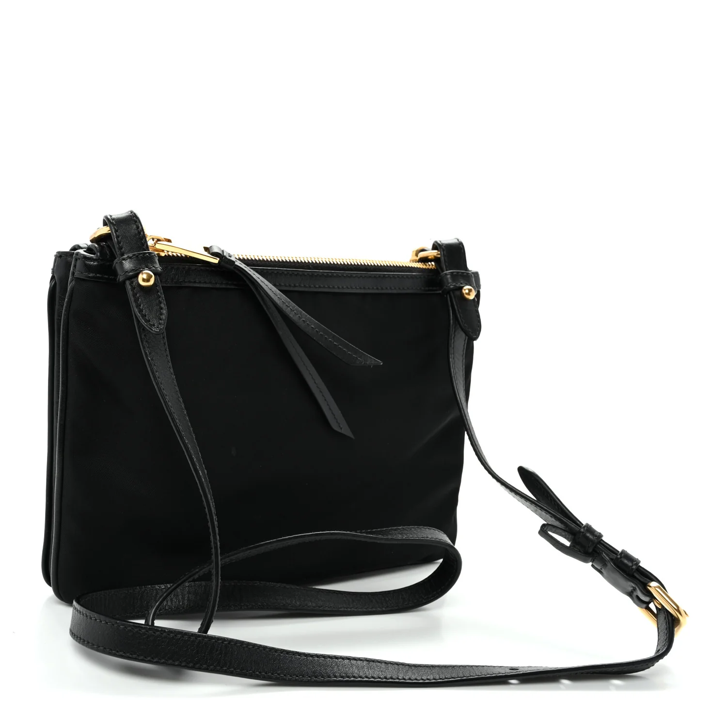 Tessuto Nylon Soft Calf Double Zip Crossbody Bag Black - Top Club