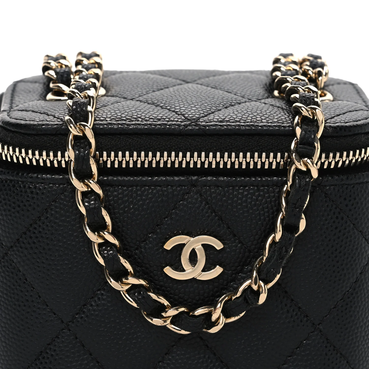 Caviar Quilted Mini Vanity Case With Chain Black - Top Club