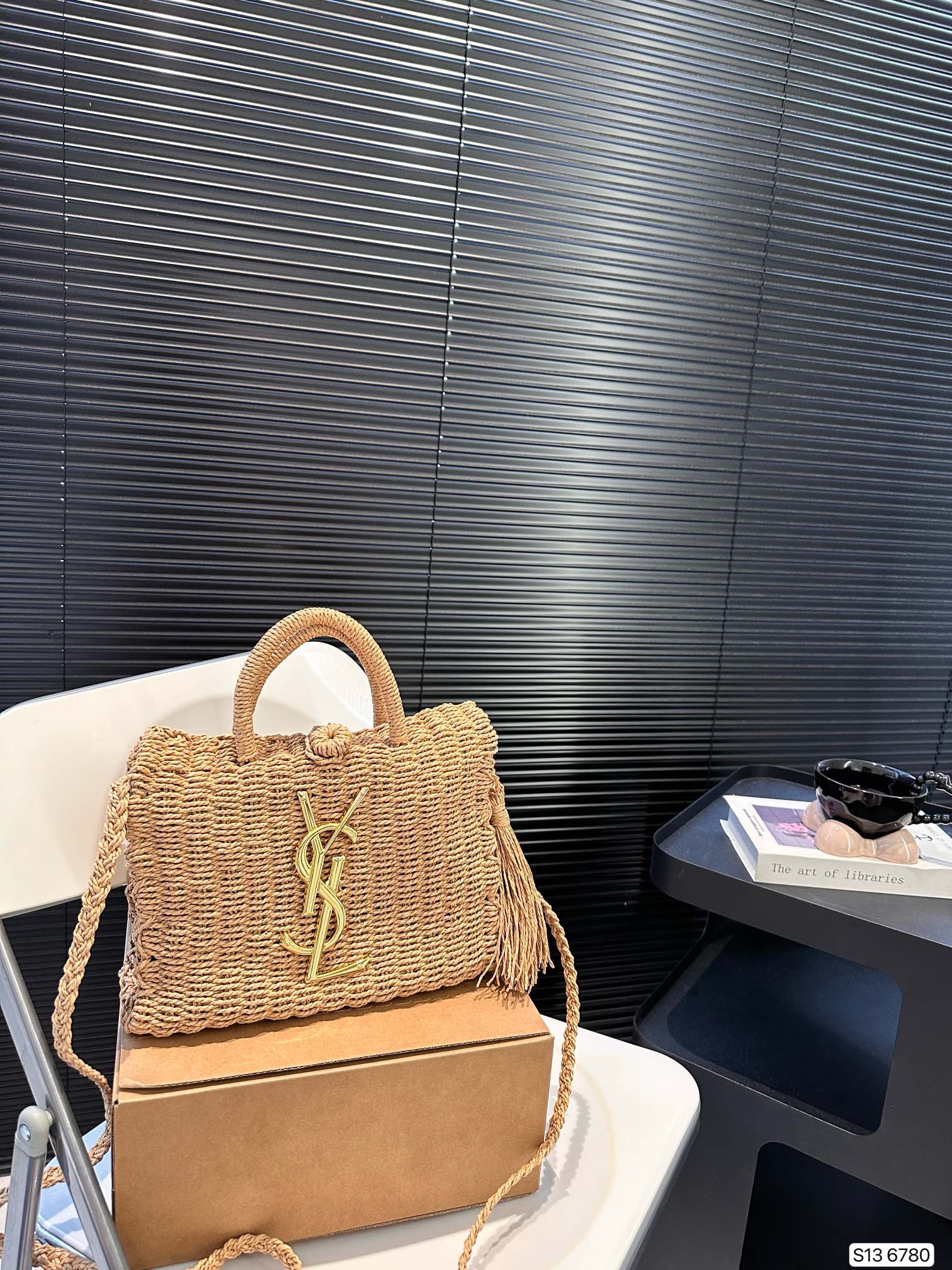 SAINT LAURENT YSL Vacation Woven Tote Bag 27x18cm - Top Club