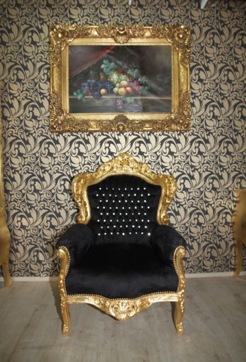 Baroque armchair King black/gold with bling bling glitter stones