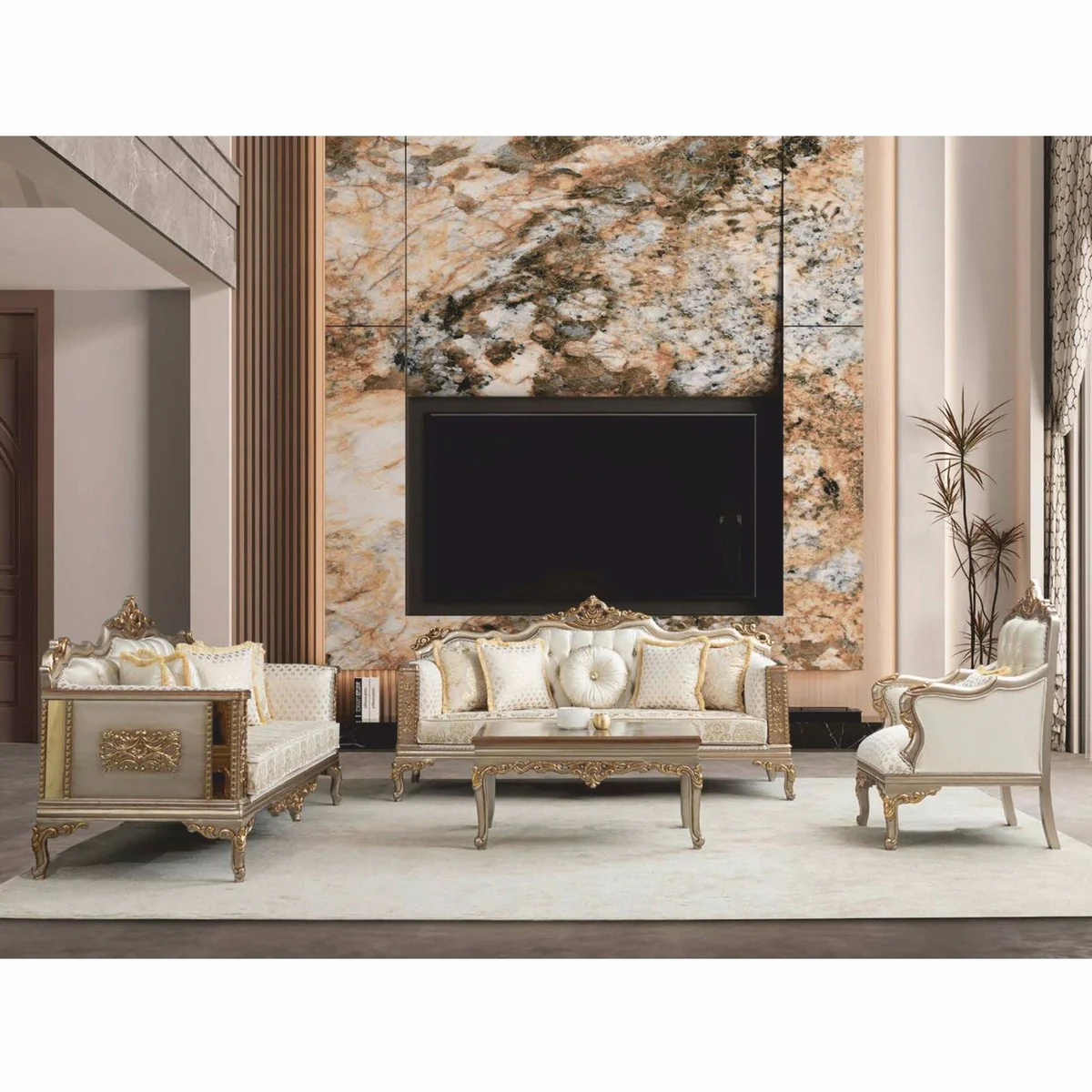 Luxury Baroque Coffee Table Gray / Gold 103 cm - Baroque Living Room Furniture