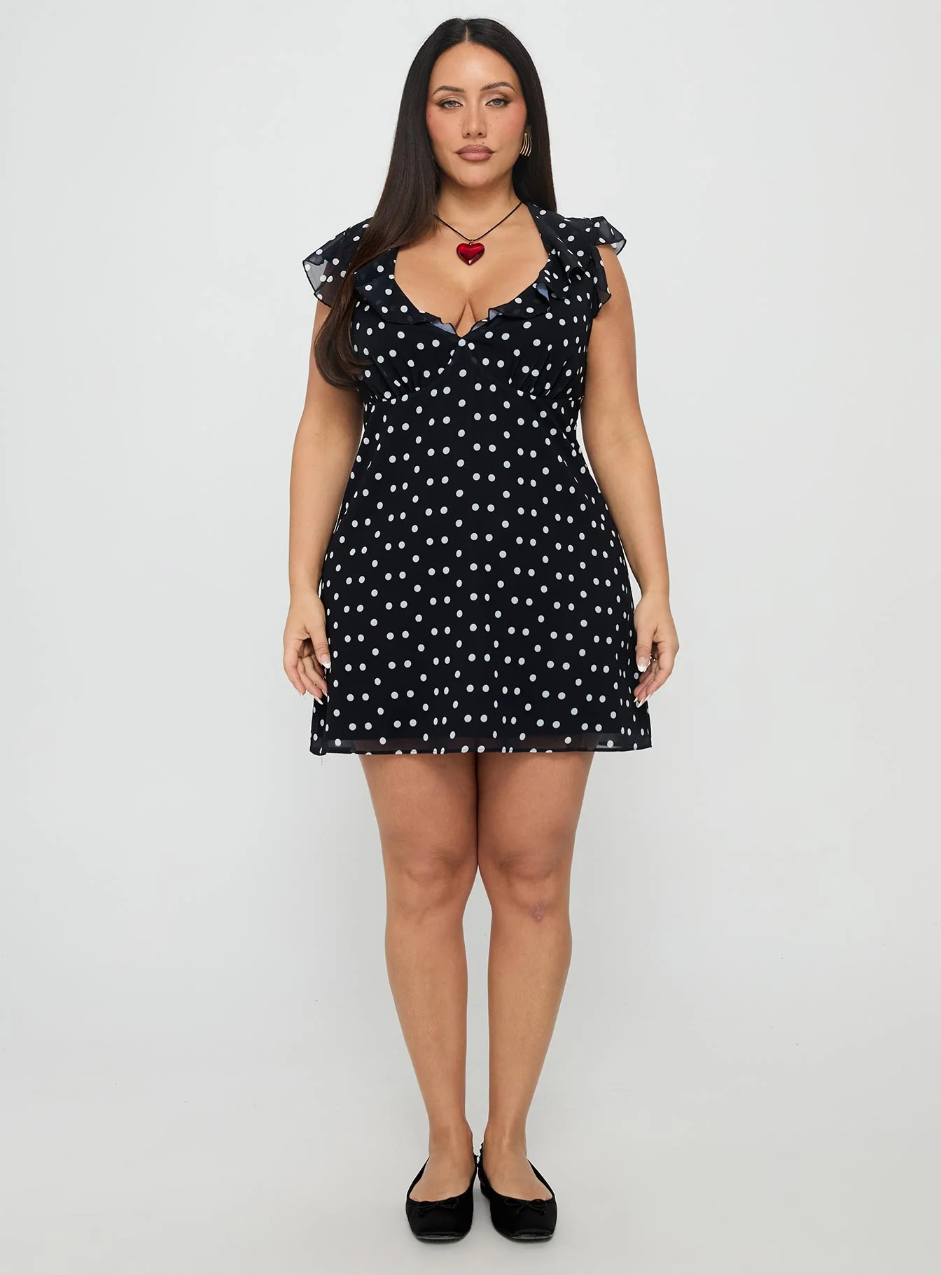I Guess So Mini Dress Black Polka Dot Curve
