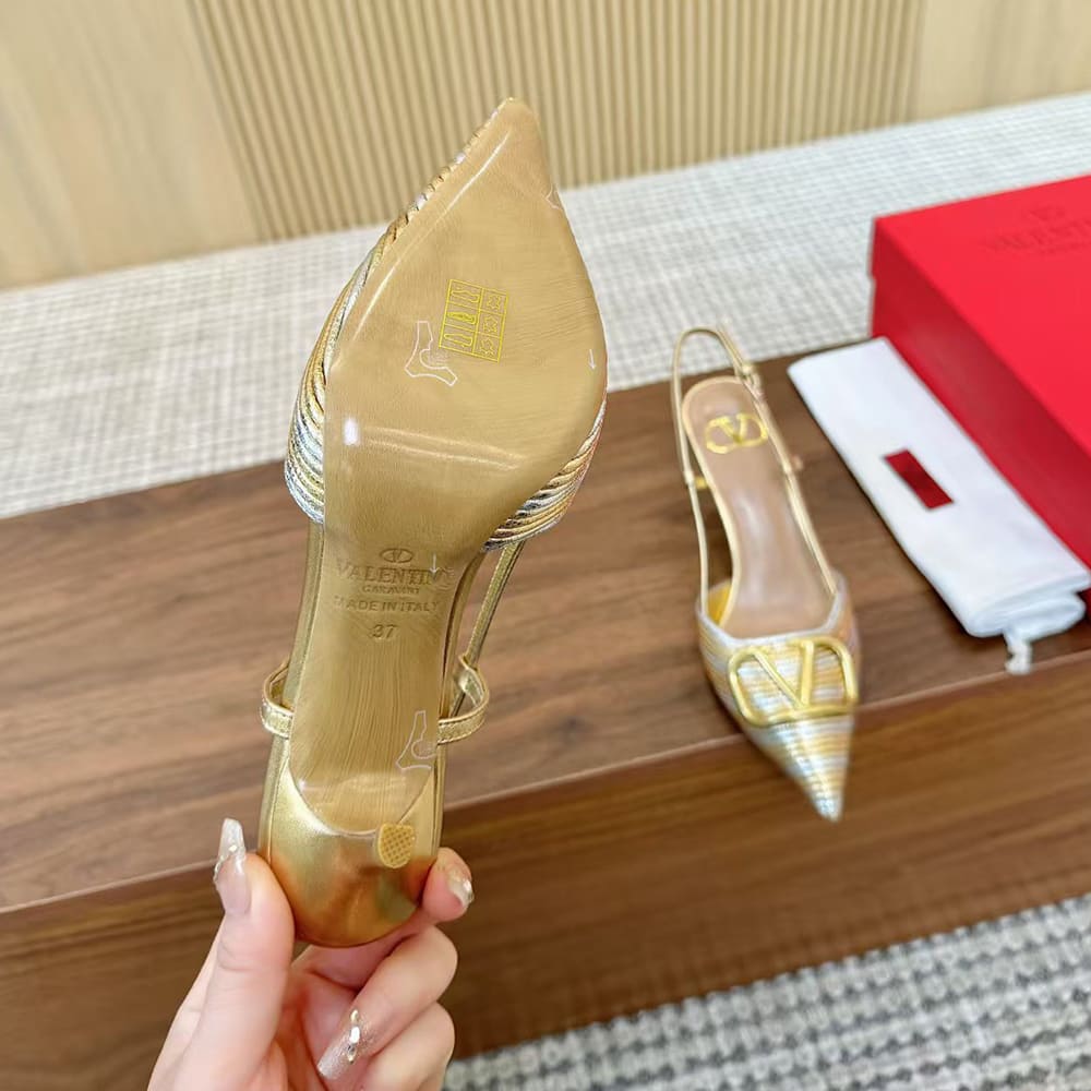 VALENTINO VLOGO SIGNATURE metallic slingback high heels (heel height 8 cm) - Top Club