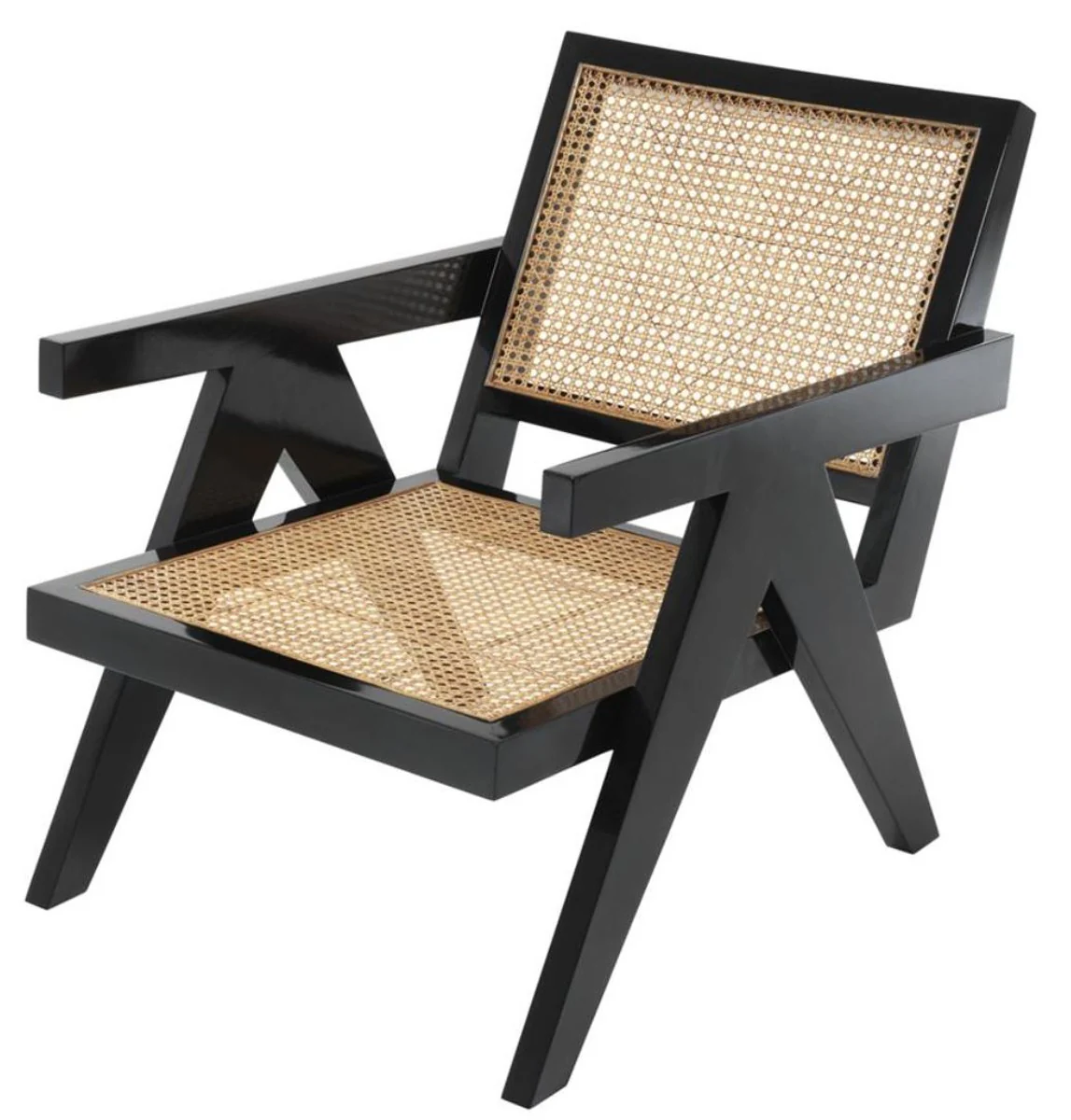 Designer chair with armrests in black / natural color 58 x 82 x H. 70 cm - designer furniture