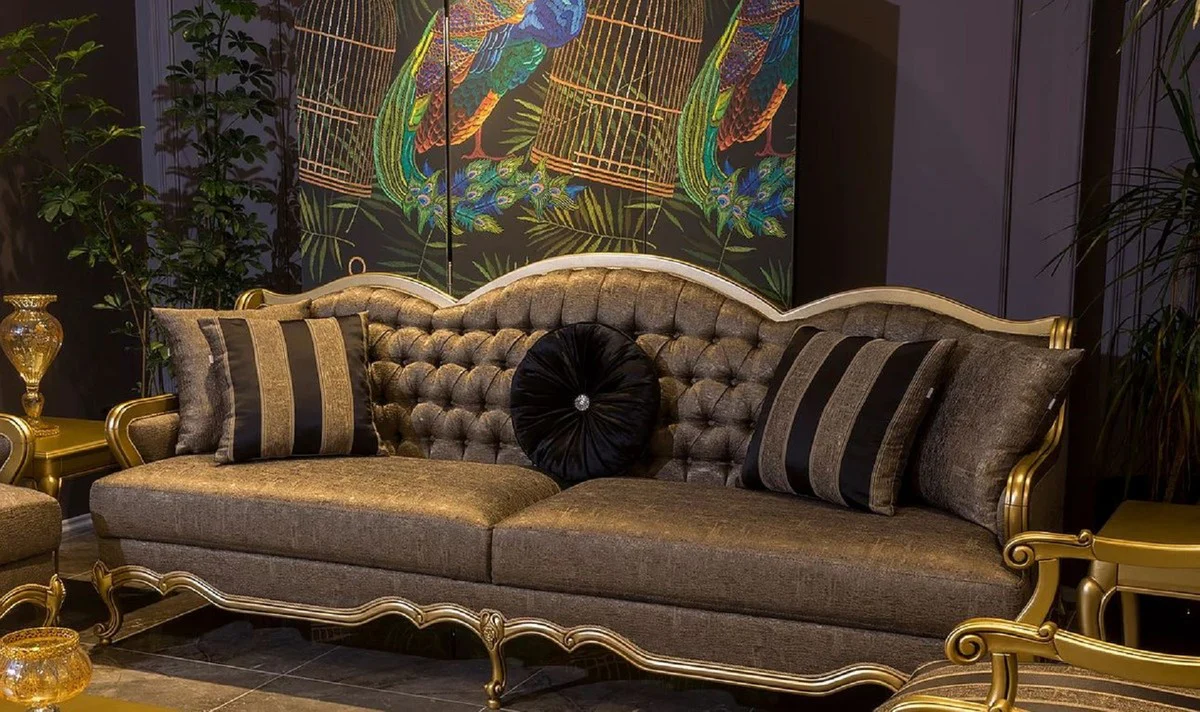 Luxury baroque living room set gray / black / gold - 2 baroque sofas & 2 baroque armchairs & 1 baroque coffee table - living room furniture in baroque style - baroque furniture - baroque furnishings