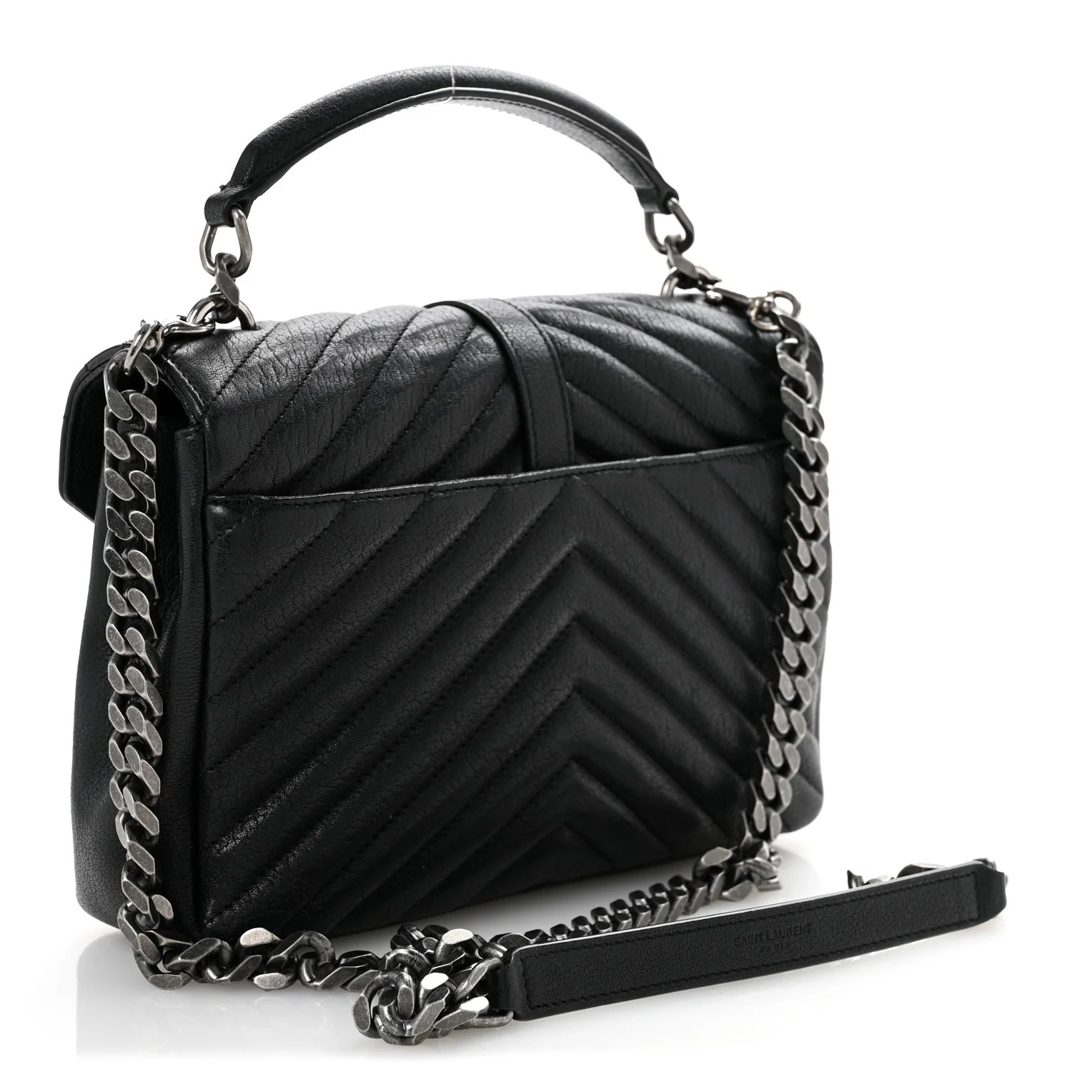 Sheepskin Matelasse Chevron Monogram Medium College Bag Black - Top Club