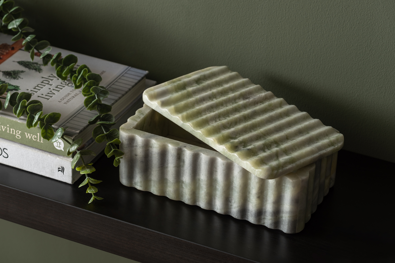 Bowl rectangle with lid marble himalayan green