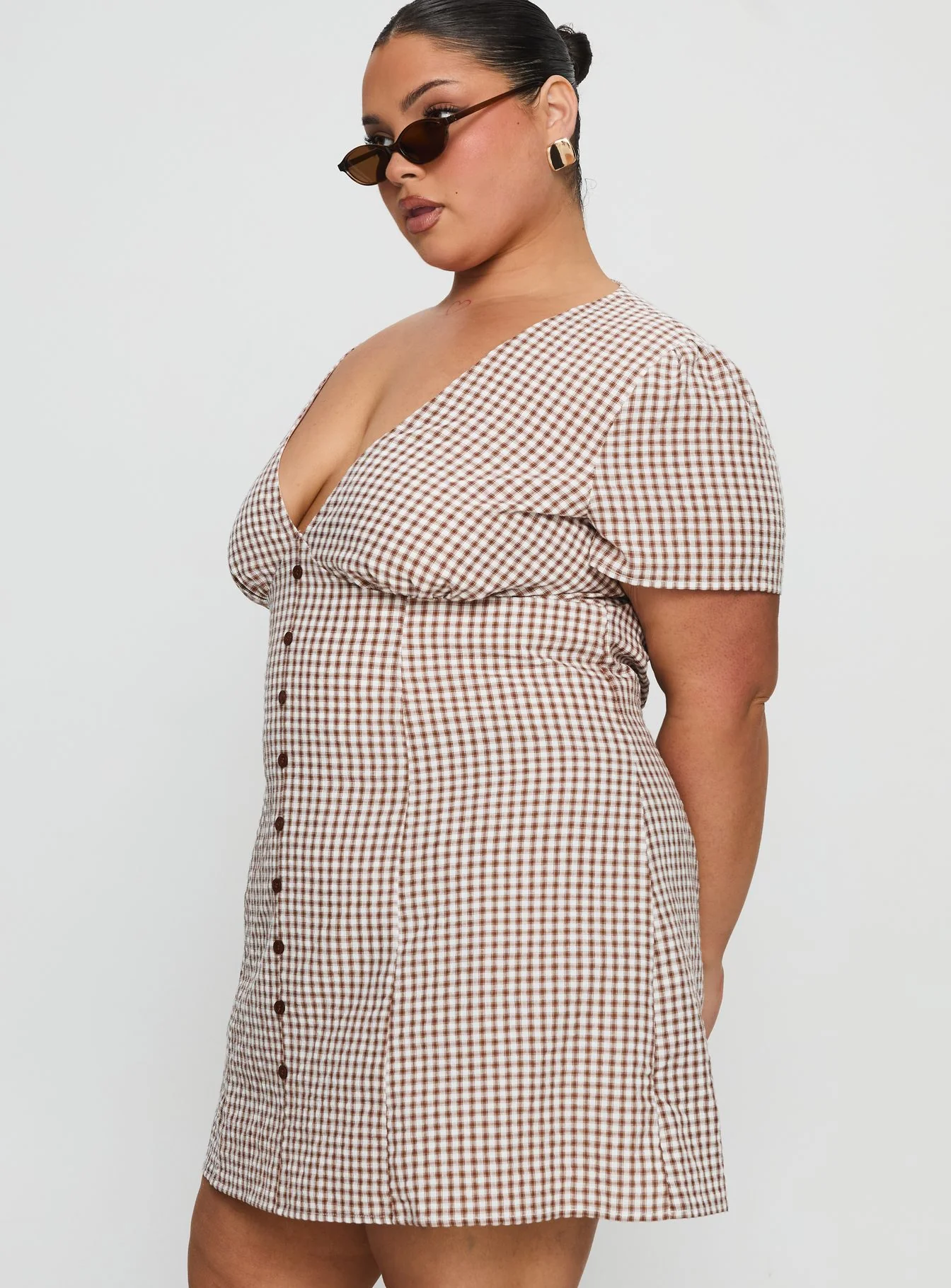 Loveliness Playsuit Brown Check Curve